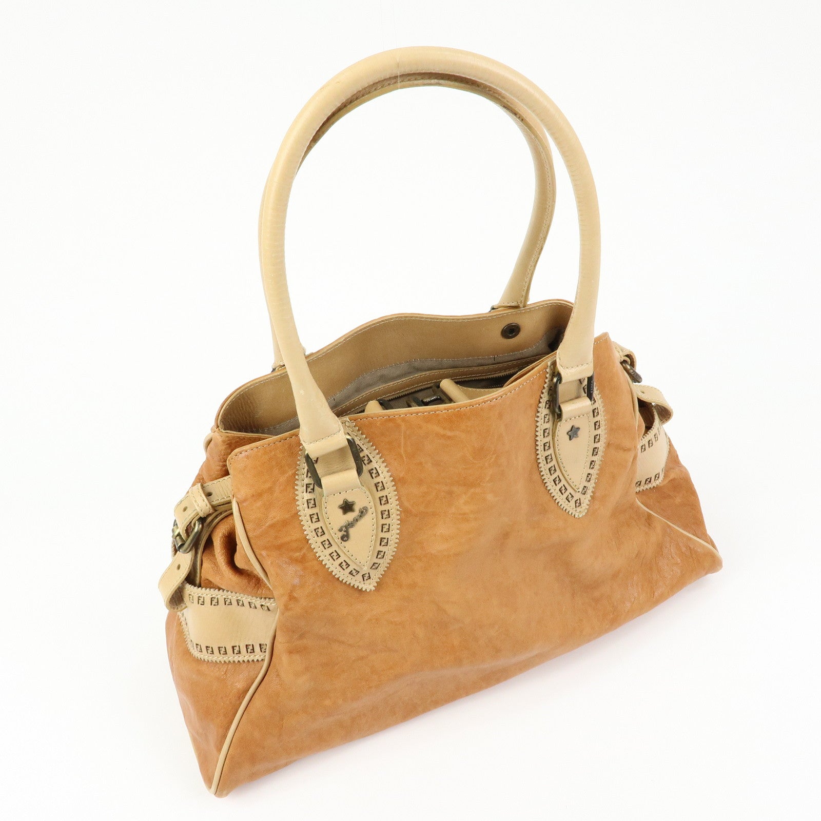 FENDI Ethnico Leather Tote Bag Shoulder Bag Light Brown 8BN162
