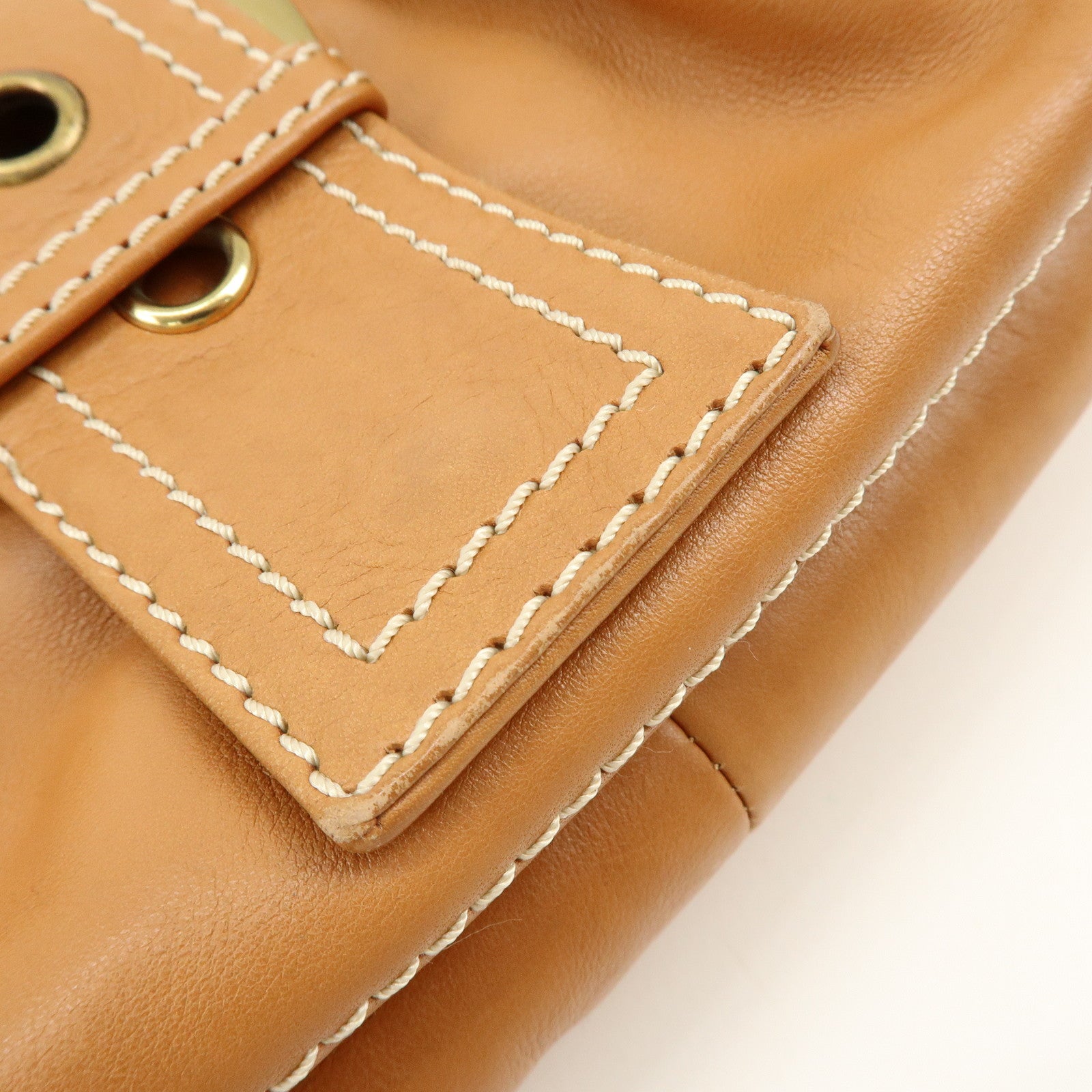 CELINE Chouquette Leather Hand Bag Shoulder Bag Camel