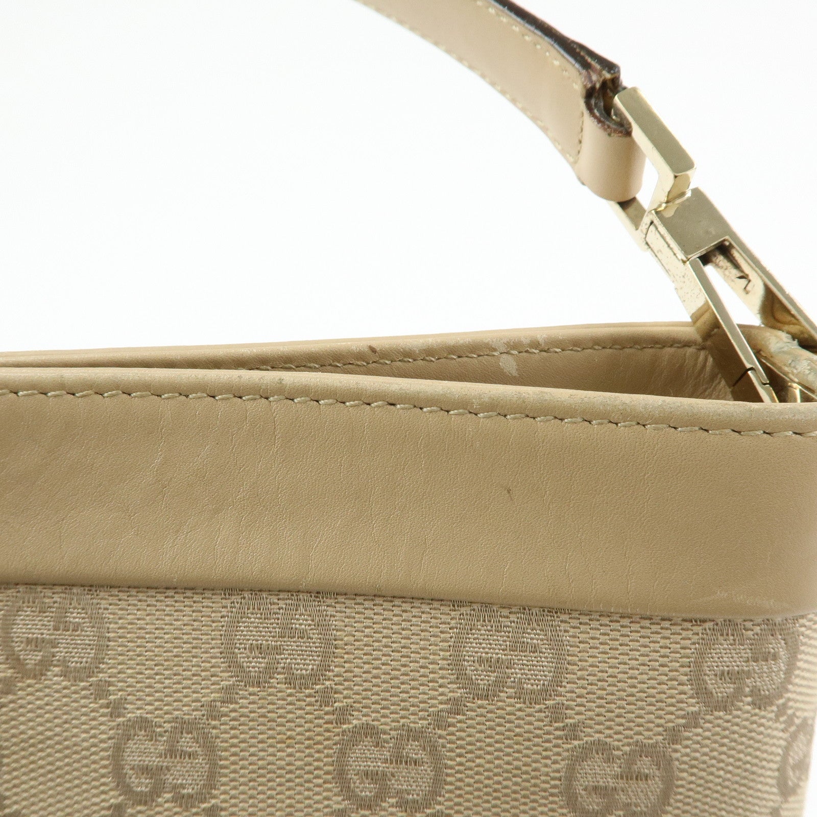 GUCCI GG Canvas Leather Shoulder Bag Hand Bag Beige 33900