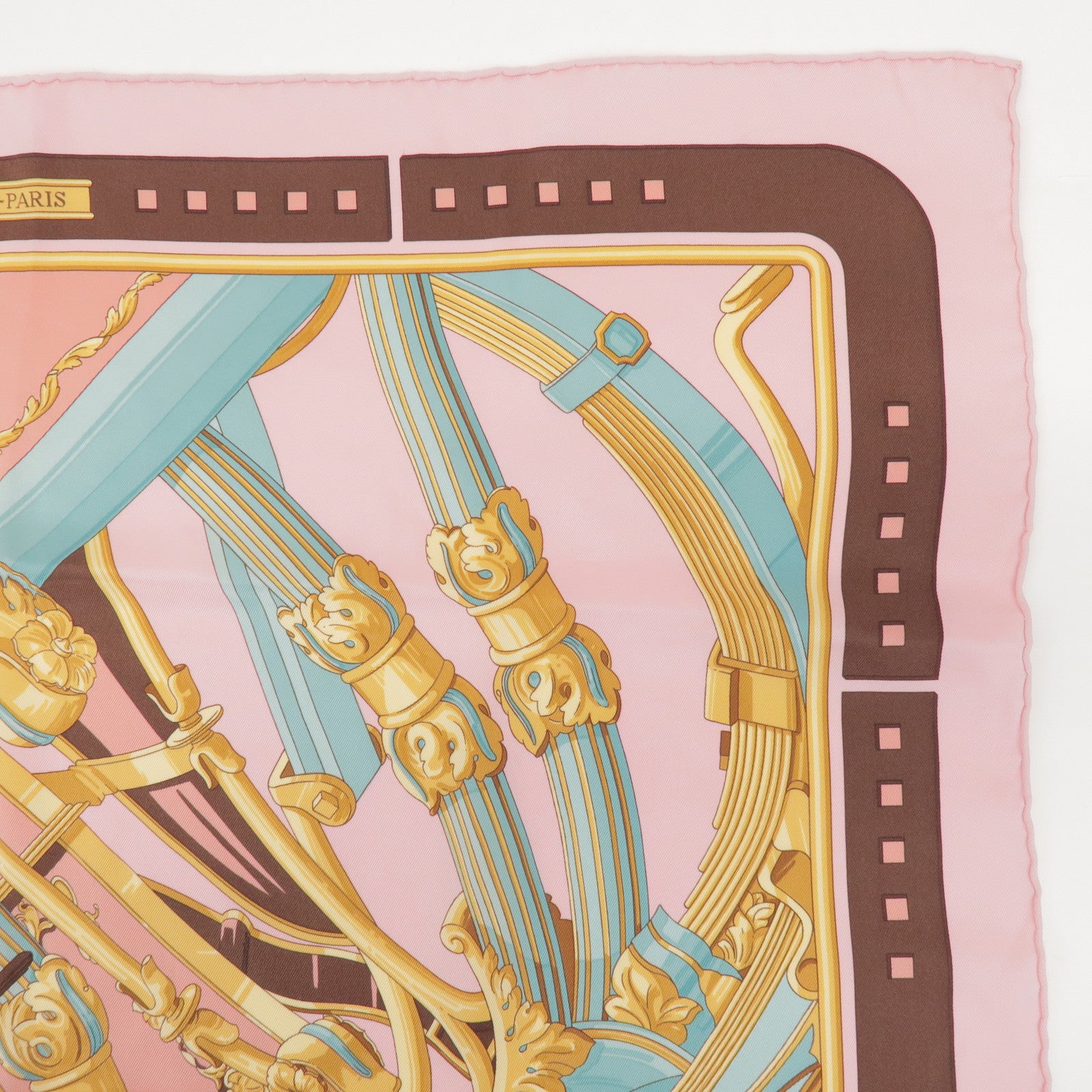 HERMES Carre 70 Silk 100% Scarf RYTHMES Pink Brown