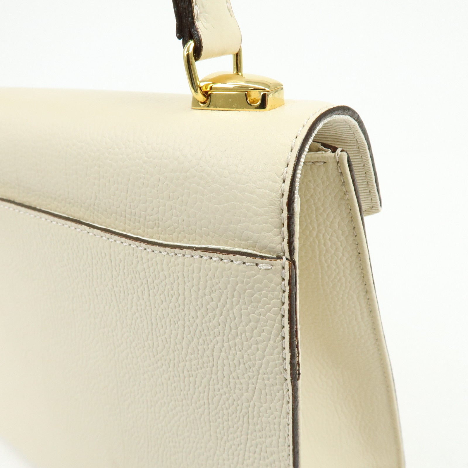 VALENTINO GARAVANI V Logo Leather Hand Bag Ivory