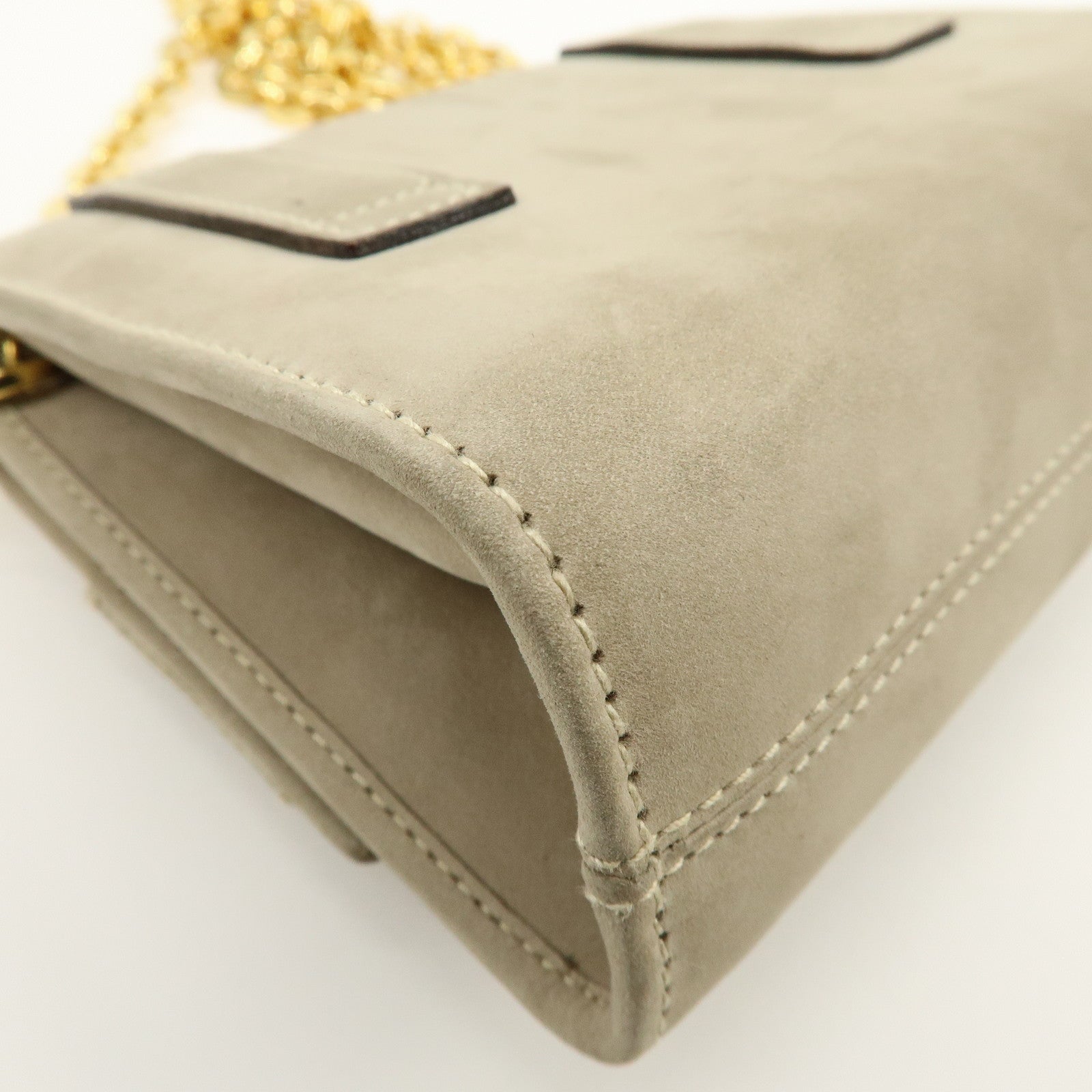 Ferragamo Vara Suede 3Way Chain Shoulder Bag Clutch Waist Bag Beige