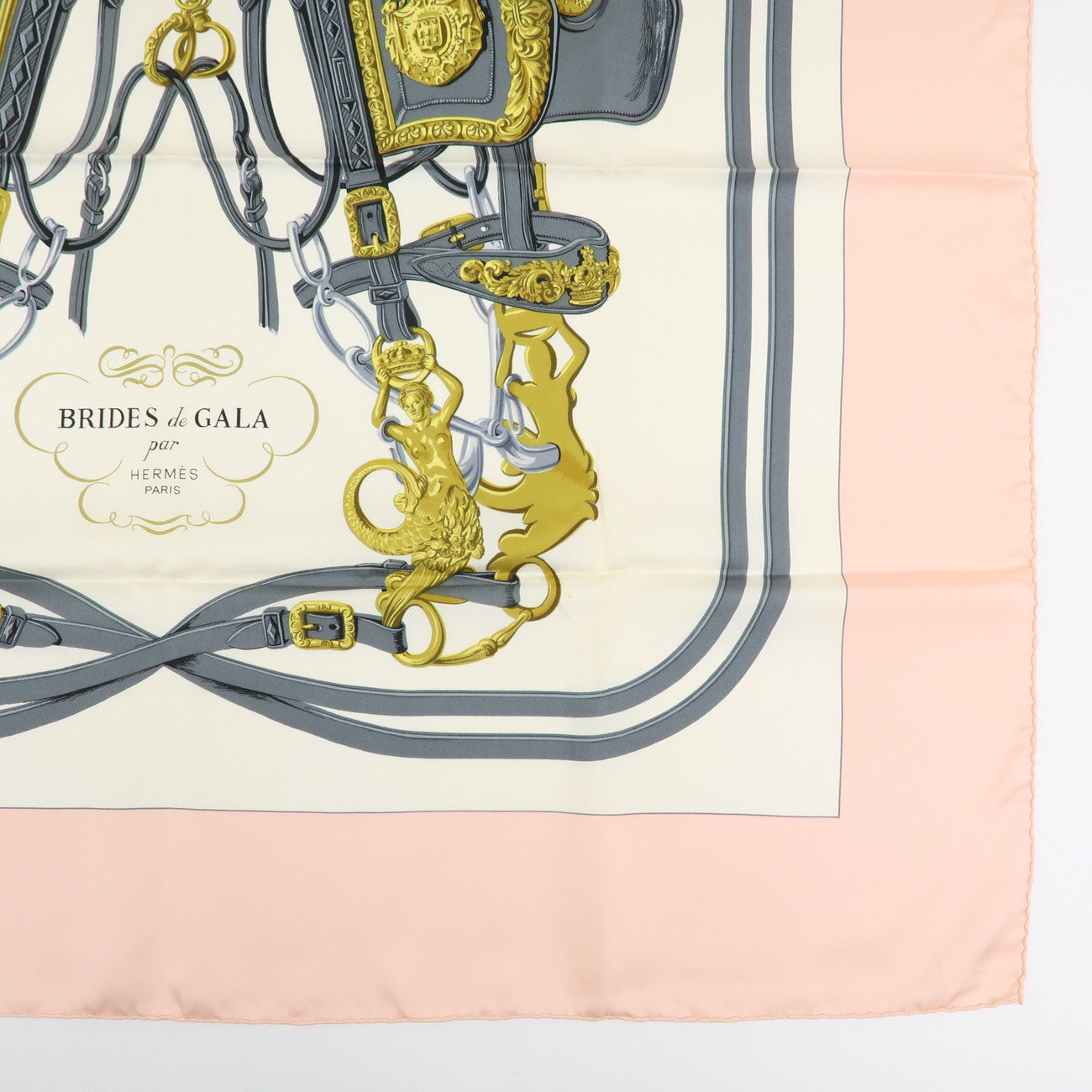 HERMES Carre 90 Silk 100% Scarf BRIDES DE GALA Pink White