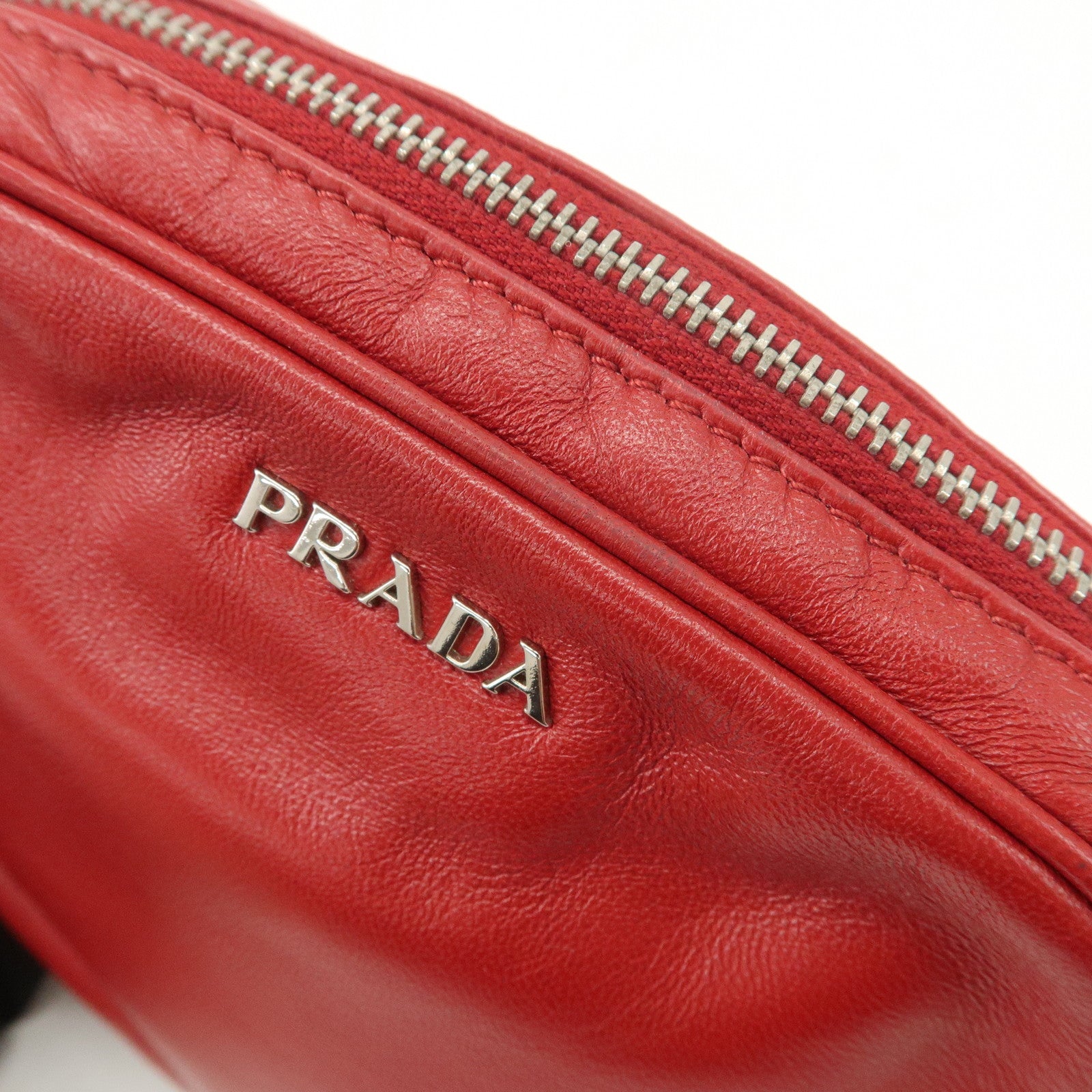 PRADA Logo Leather MiniPouch Wristlet Bag Red