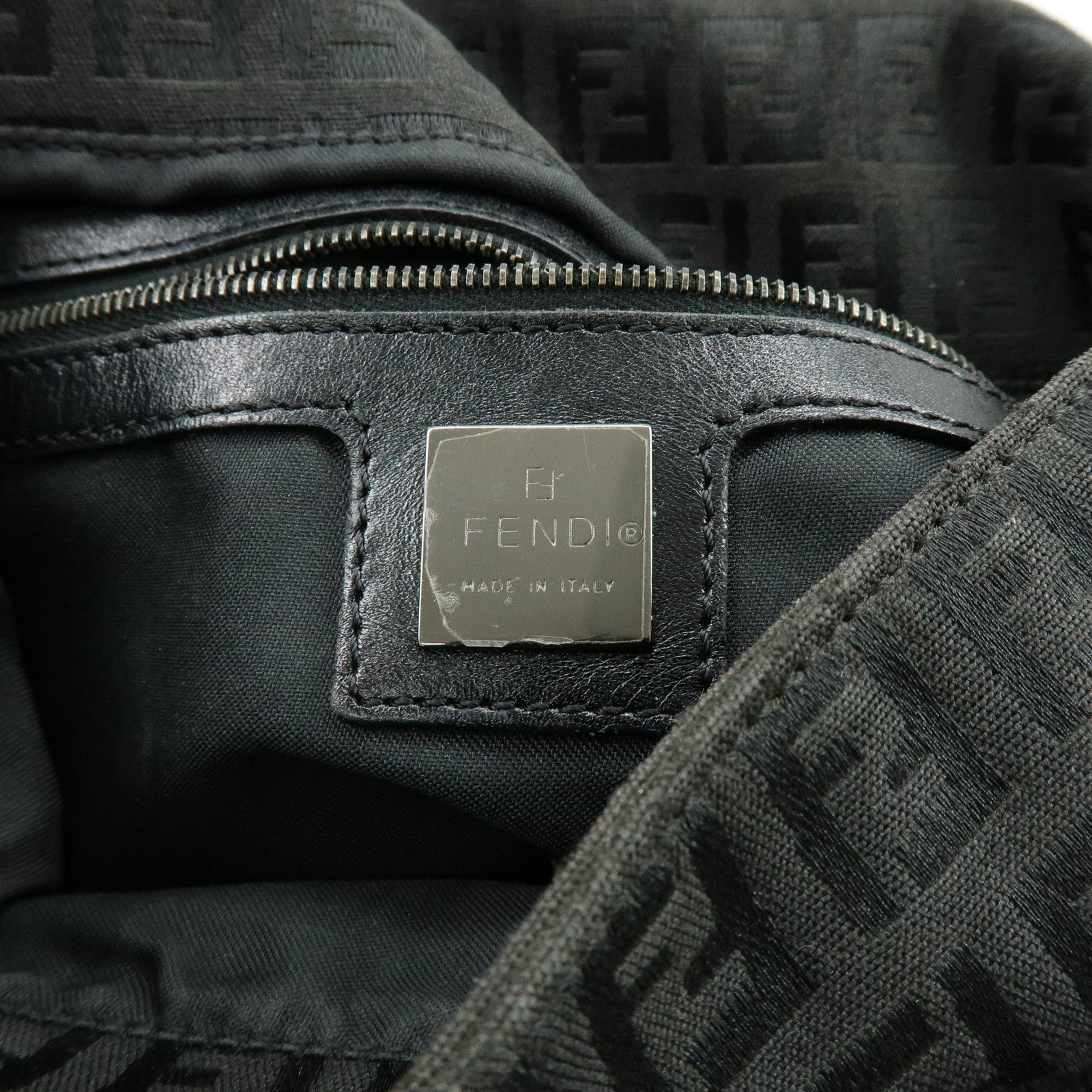 FENDI Zuccino Canvas Mamma Baguette Shoulder Bag Black 8BR001