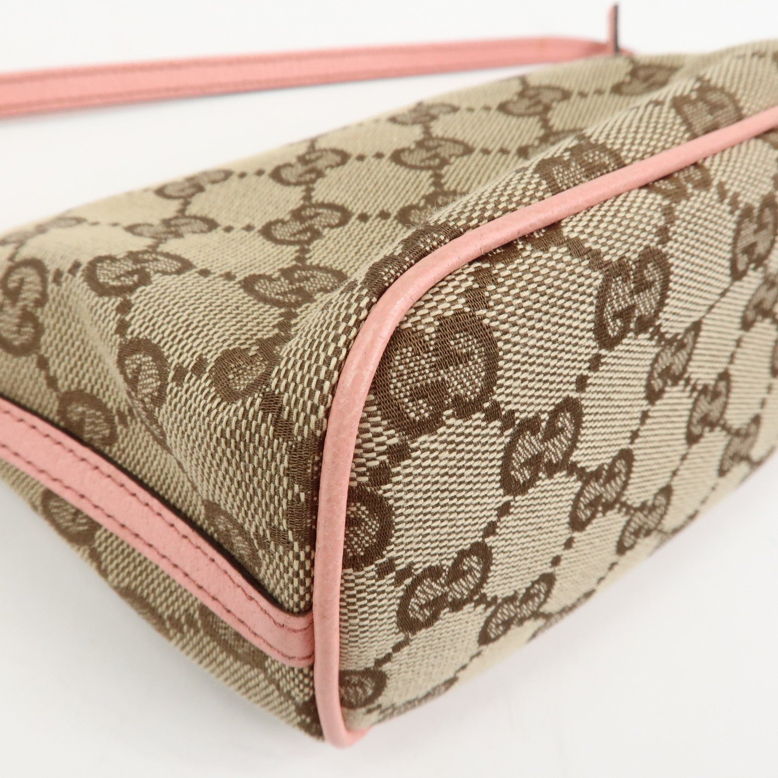 GUCCI Boat Bag GG Canvas Leather Hand Bag Brown Pink 07198