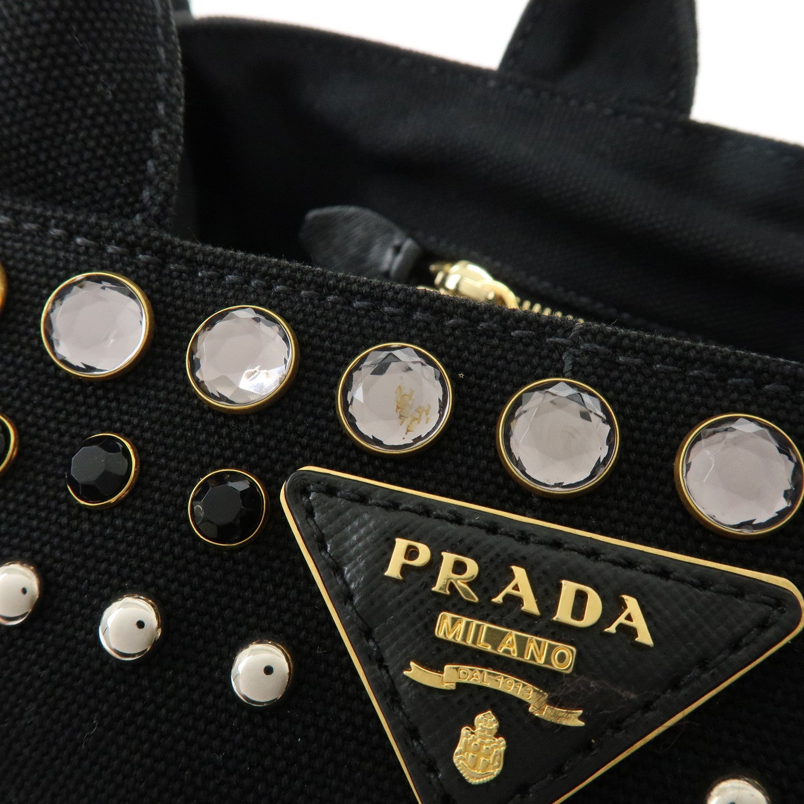 PRADA Canapa Mini Canvas 2Way Bag Hand Bag Black 1BG439