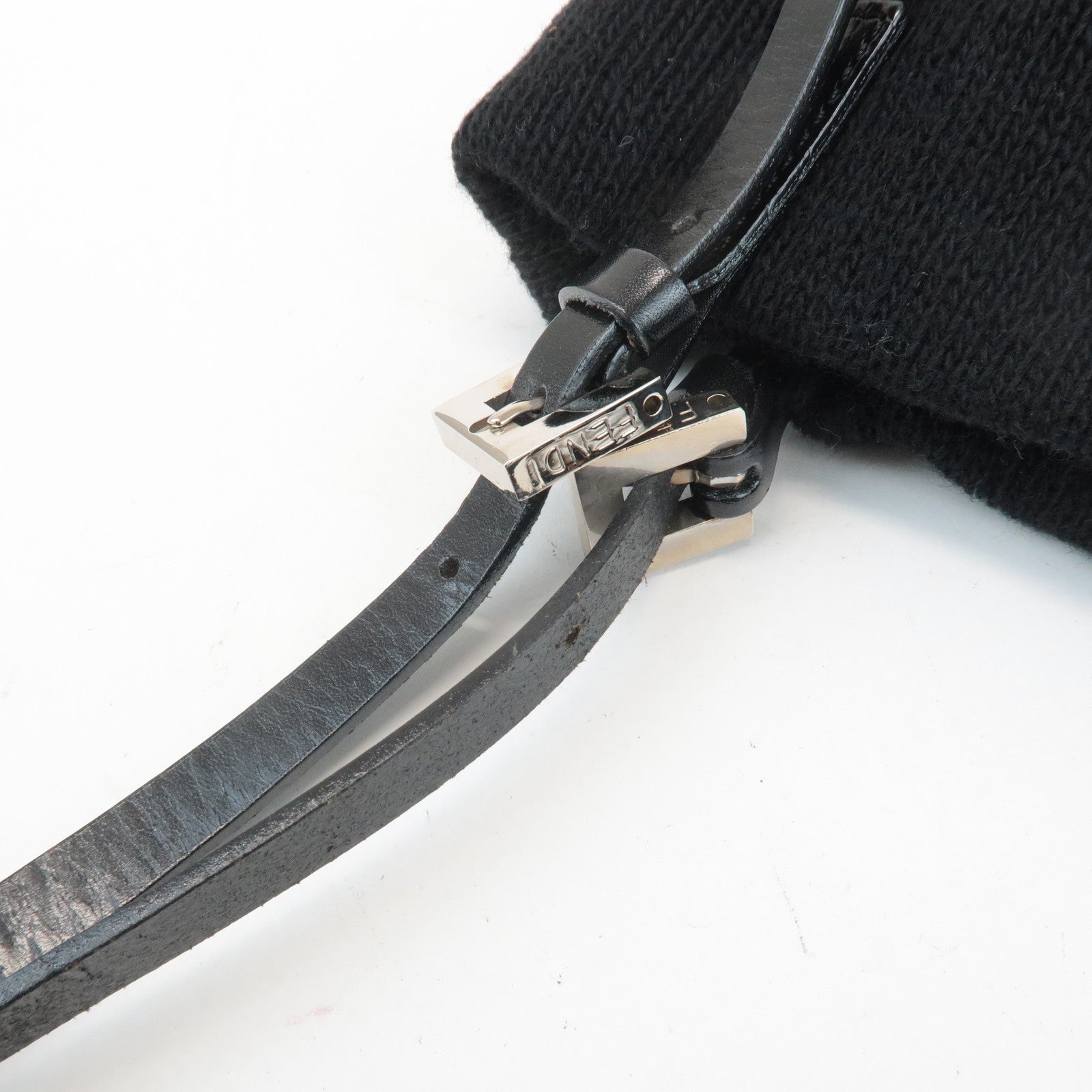 FENDI Wool Leather Tote Bag Shoulder Bag Black 26633 Used