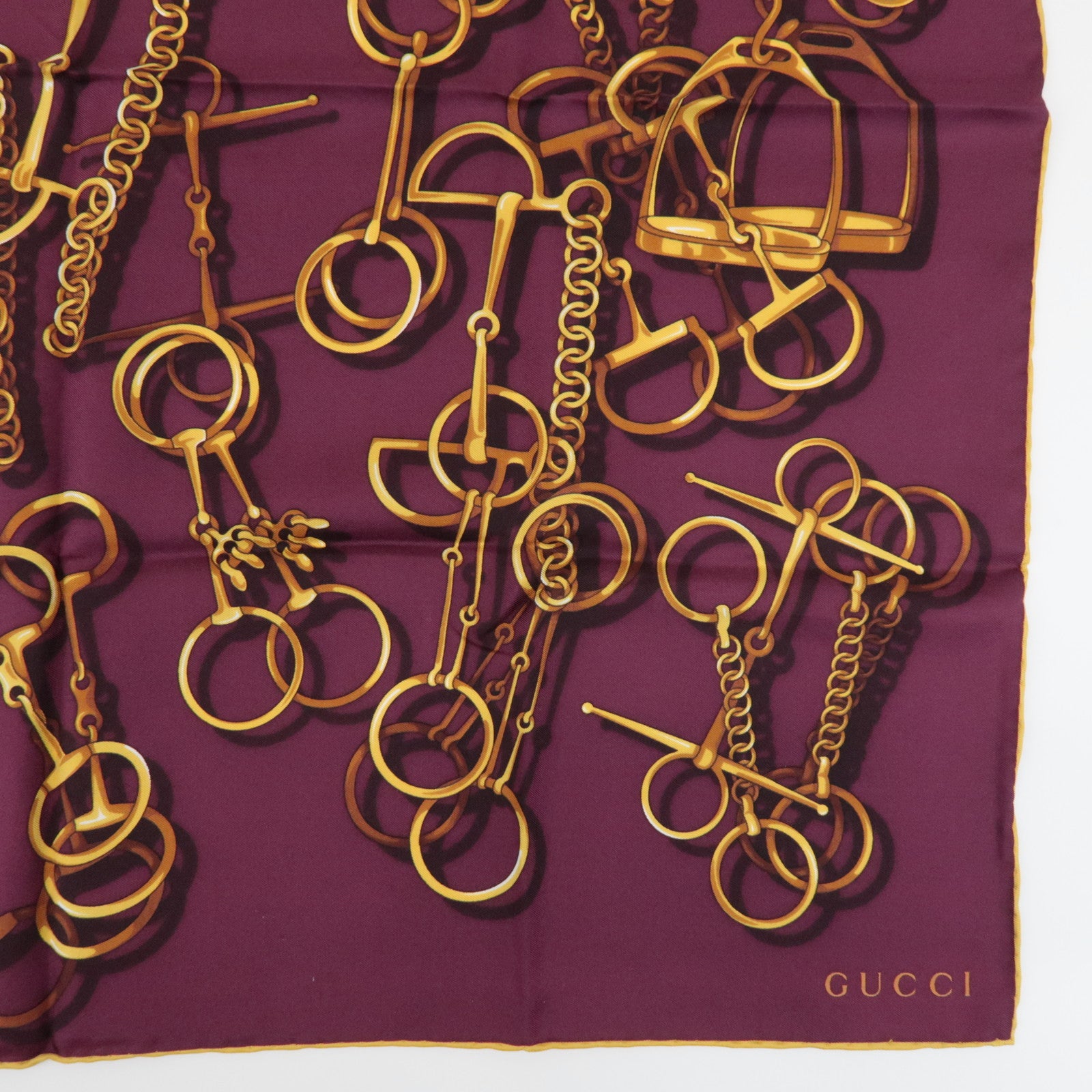 GUCCI Horse Bit Silk 100% 65×65 Scarf Purple