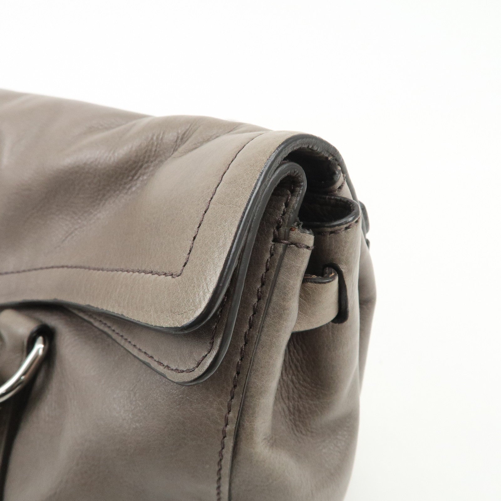 PRADA Triangle Logo Leather Shoulder Bag Gray BR3274