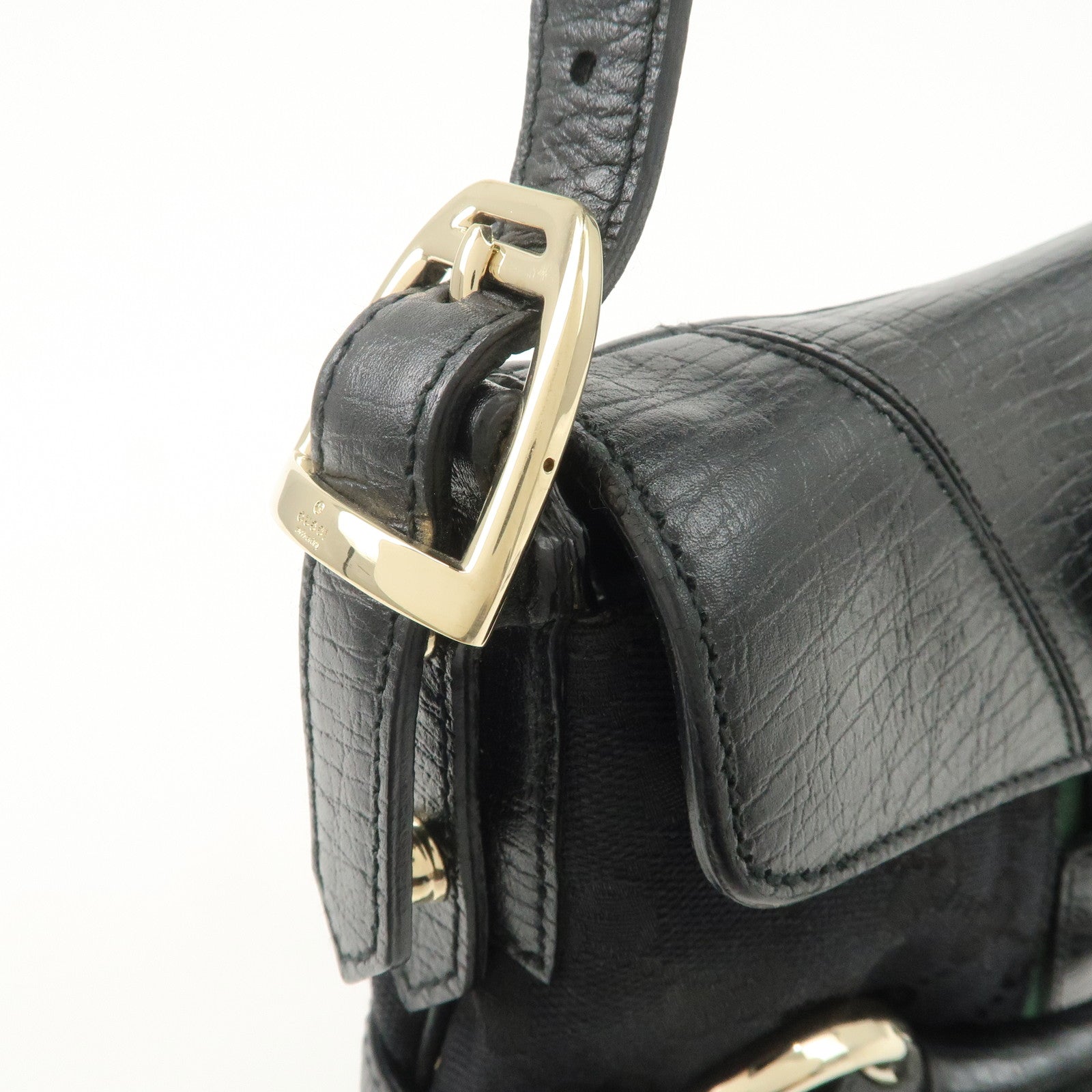 GUCCI Horsebit Sherry GG Canvas Leather Shoulder Bag 131094