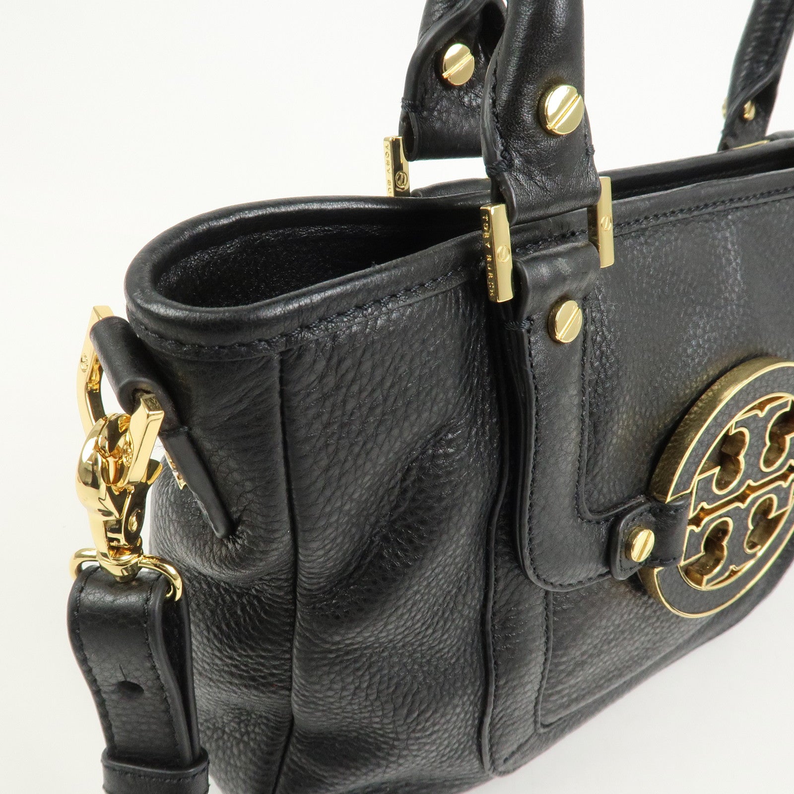 TORY BURCH Logo Leather 2way Hand Bag Black