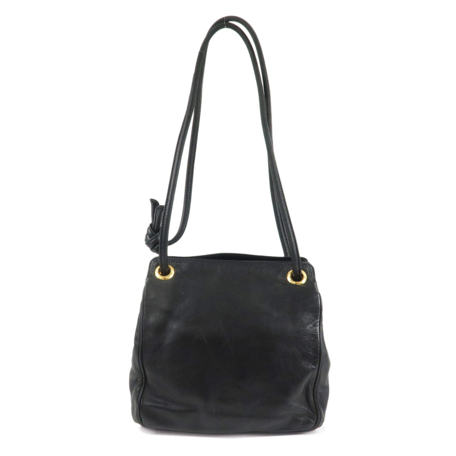 LOEWE Anagram Leather Shoulder Bag Black Gold Hardware Used