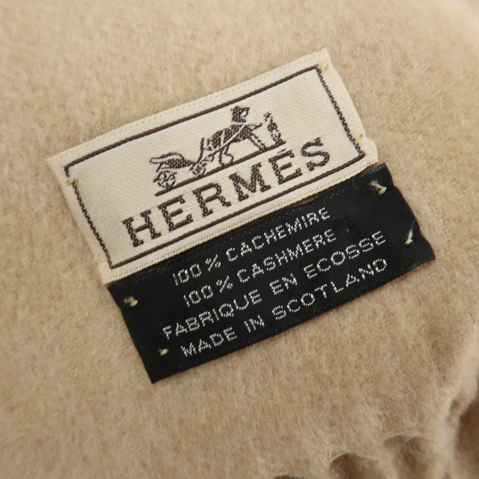 HERMES Logo Cashmere100% Scarf Stole Shawl Beige