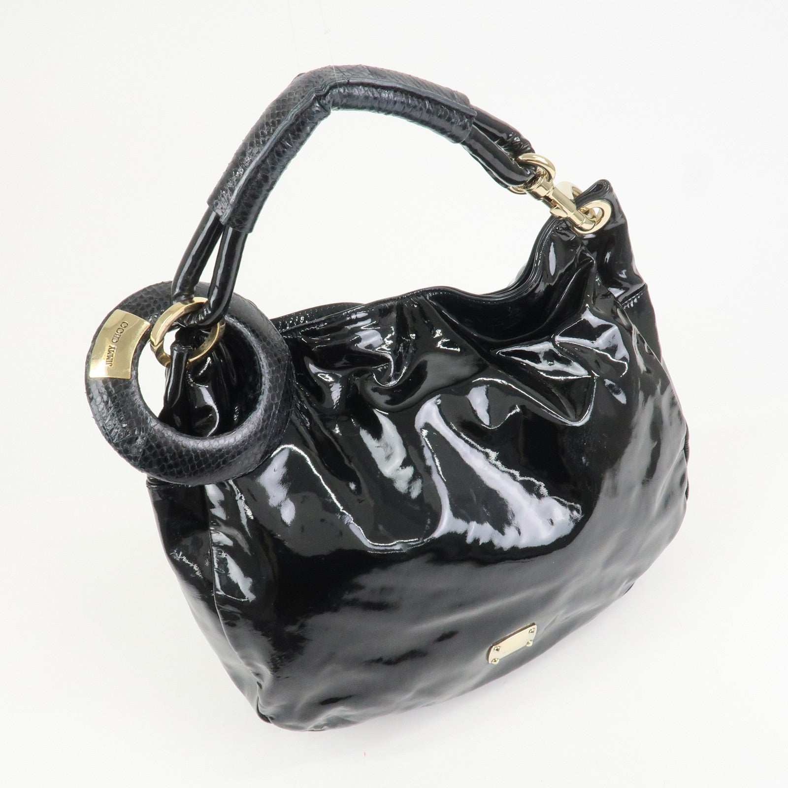 JIMMY CHOO Patent Leather Leather Sky Bag Shoulder Bag Black