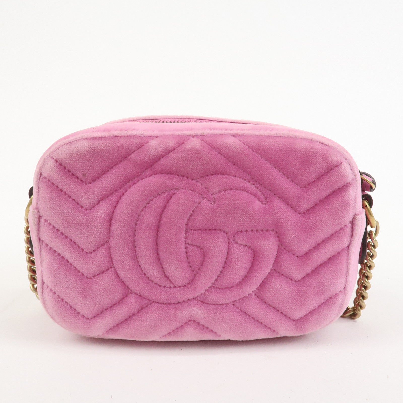 GUCCI GG Marmont Velvet Rhinestone Shoulder Bag Pink 448065