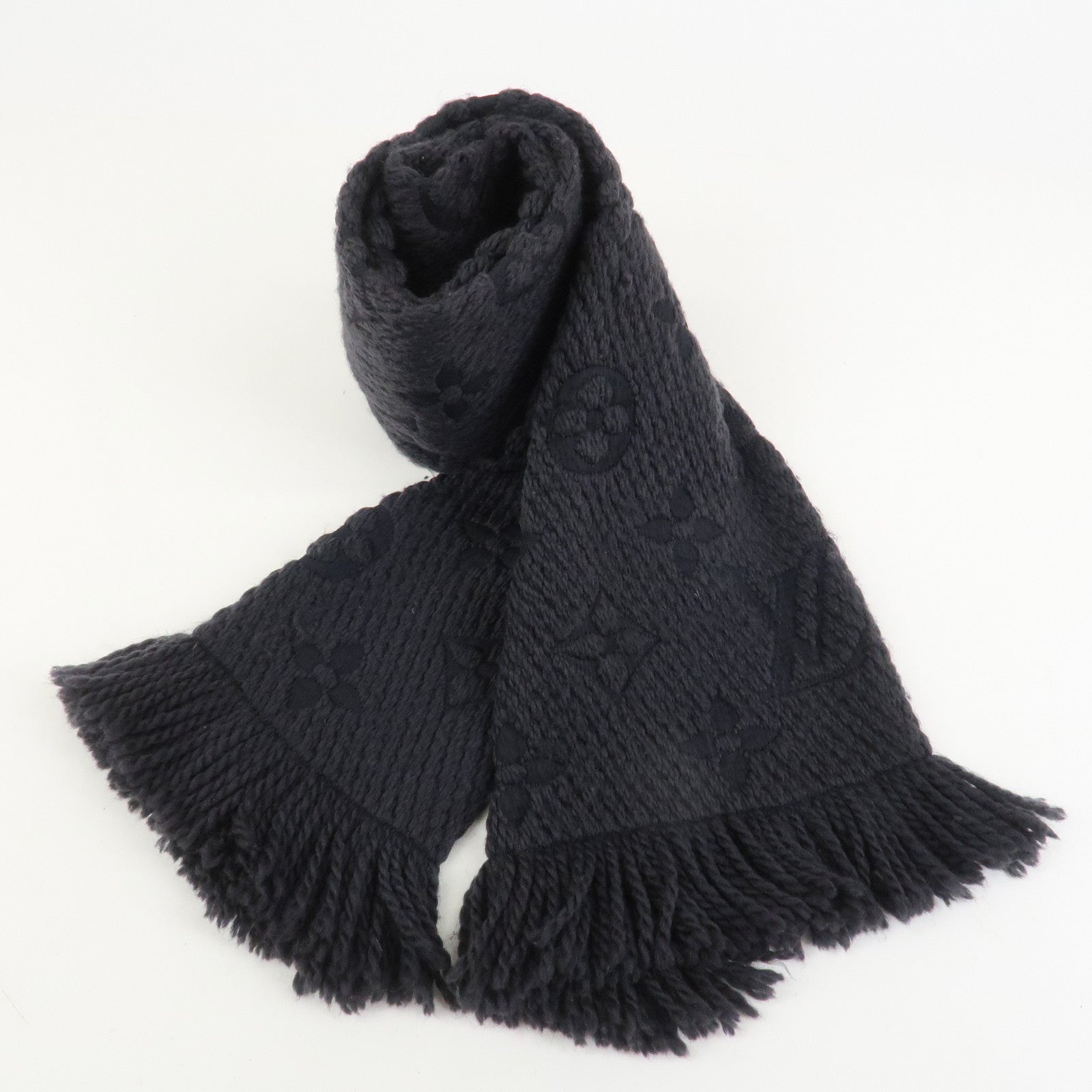 Louis Vuitton Echarpe Logomania Wool Silk Scarf Black M72431