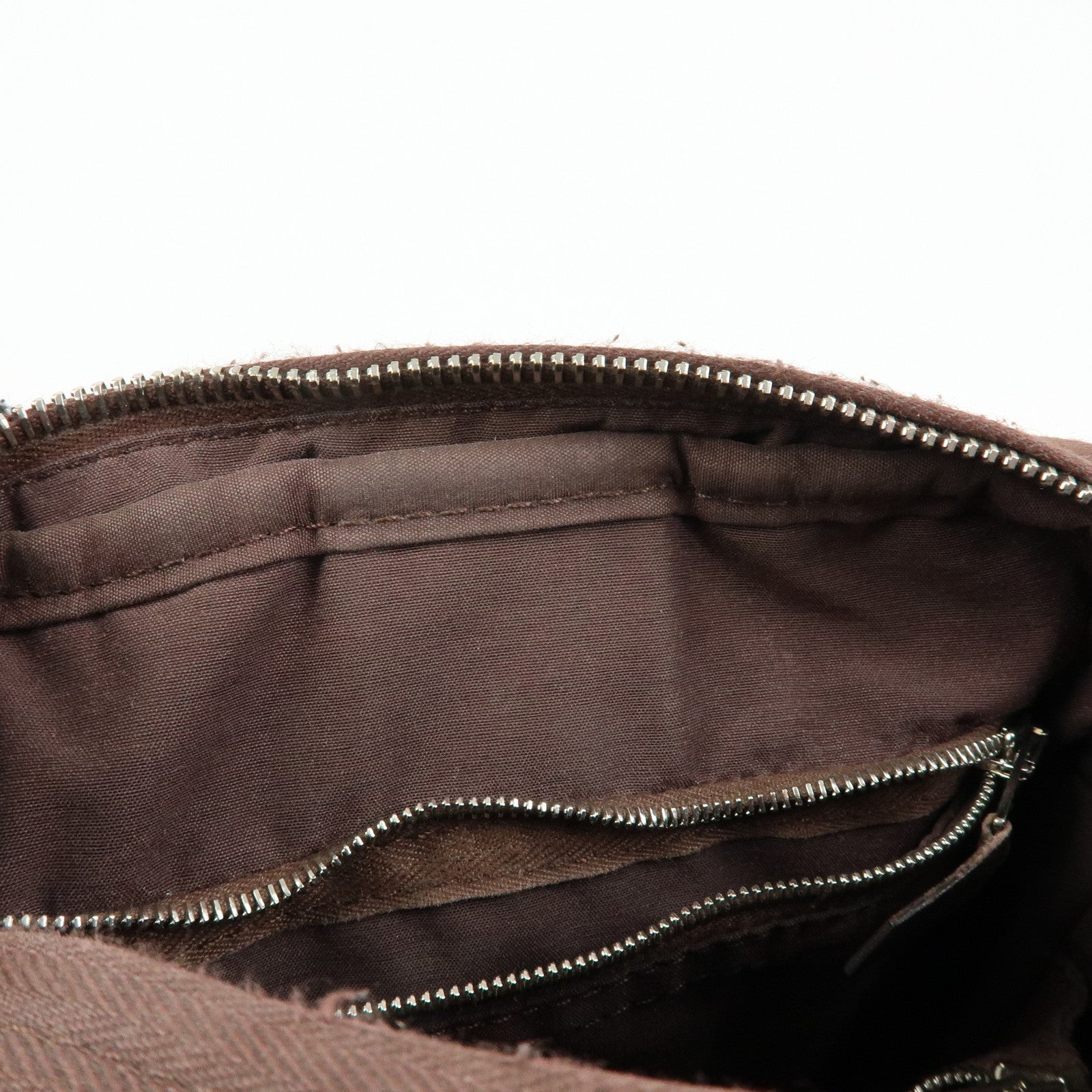 HERMES Toile Chevron Pochette Bandouliere PM Shoulder Bag Brown