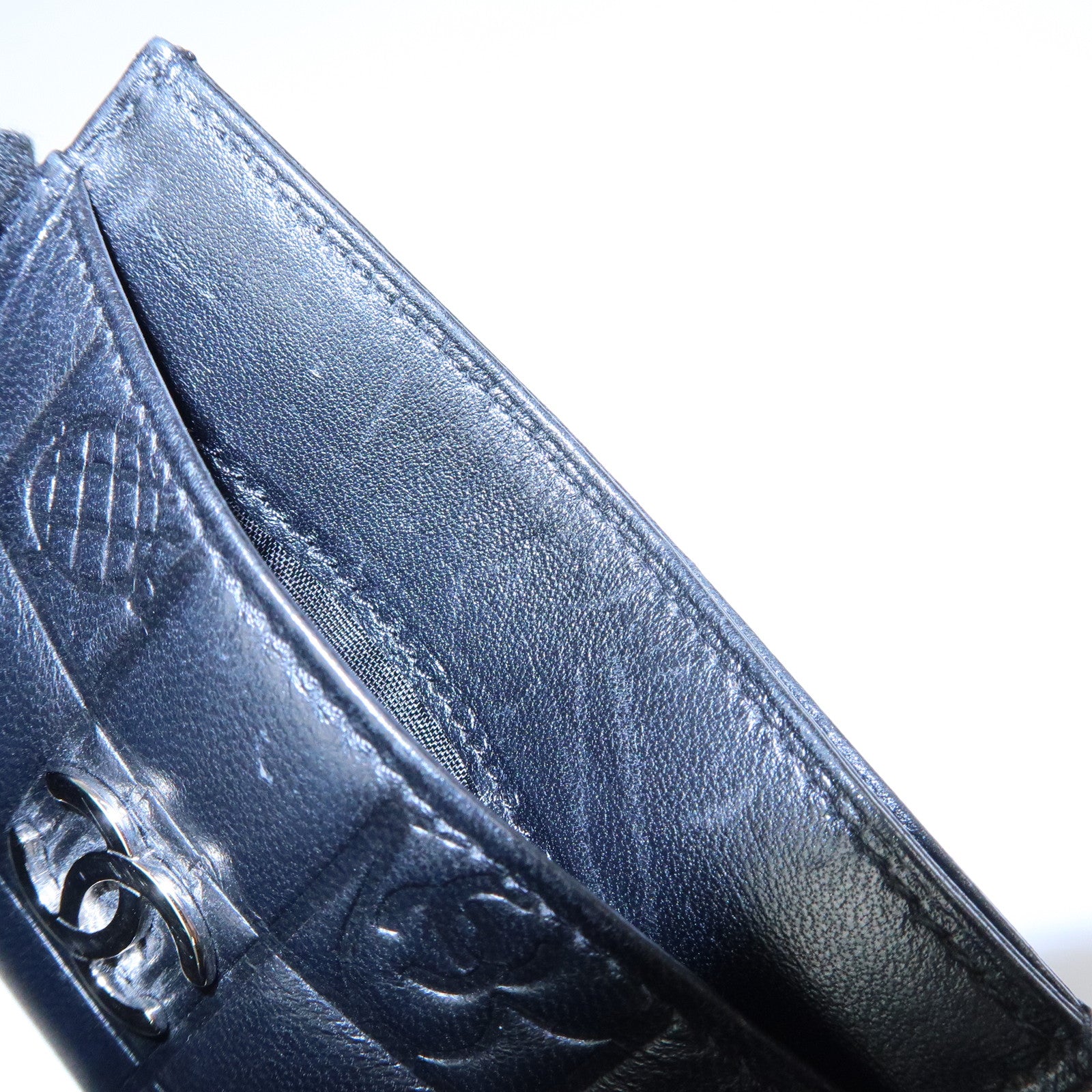 CHANEL Icon Line Lamb Skin Card Case Fragment Case Black A24211