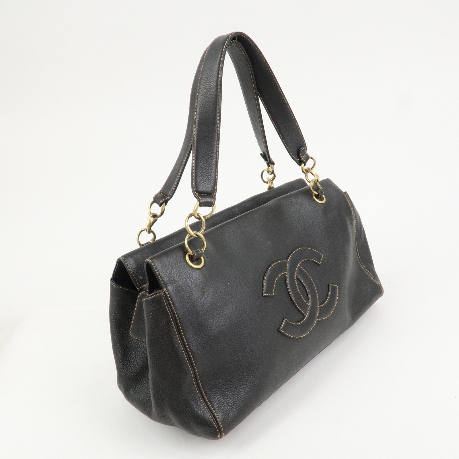 CHANEL COCO Mark Leather Chain Shoulder Bag Hand Bag Dark Brown