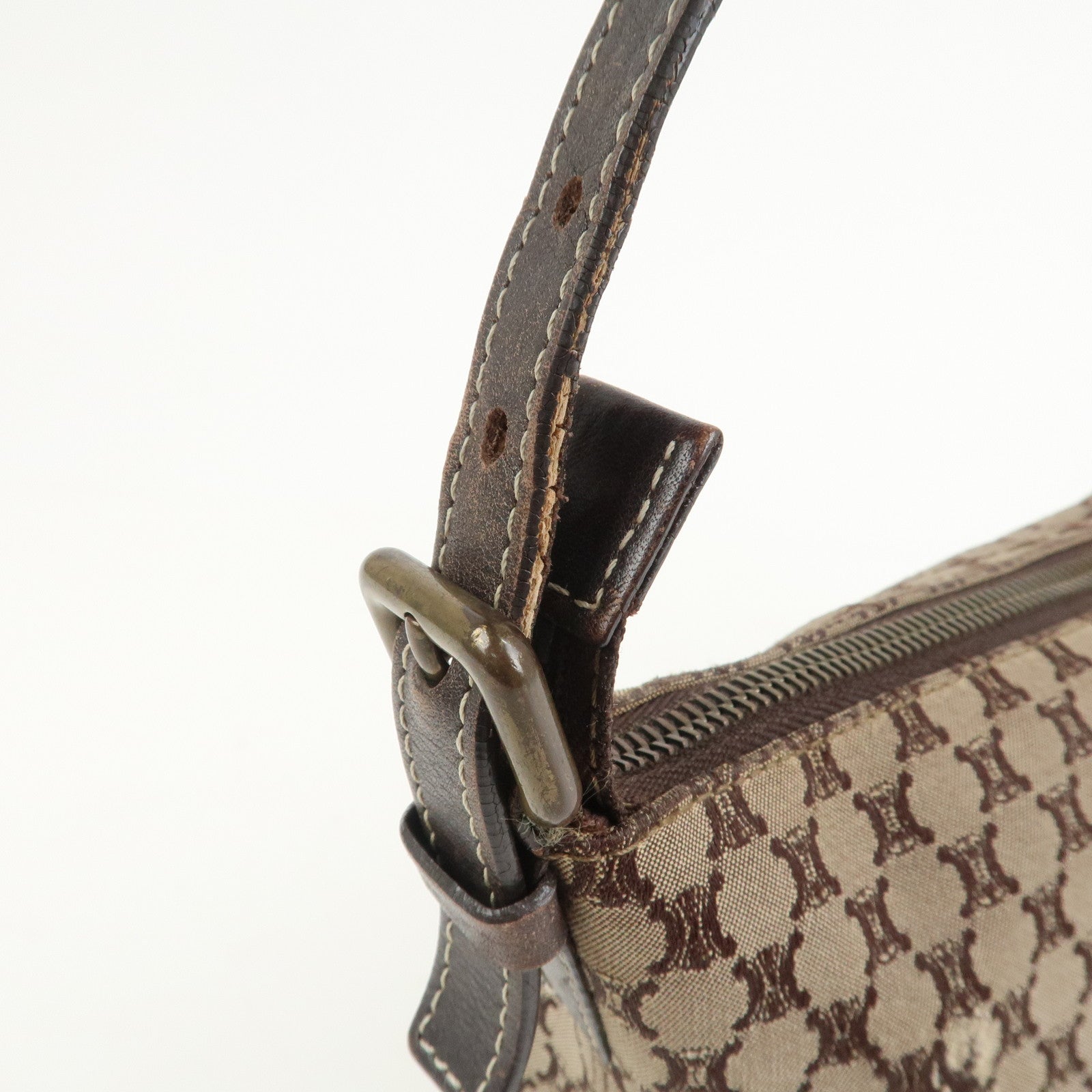 CELINE Macadam Logo Canvas Leather Shoulder Bag Hand Bag Brown