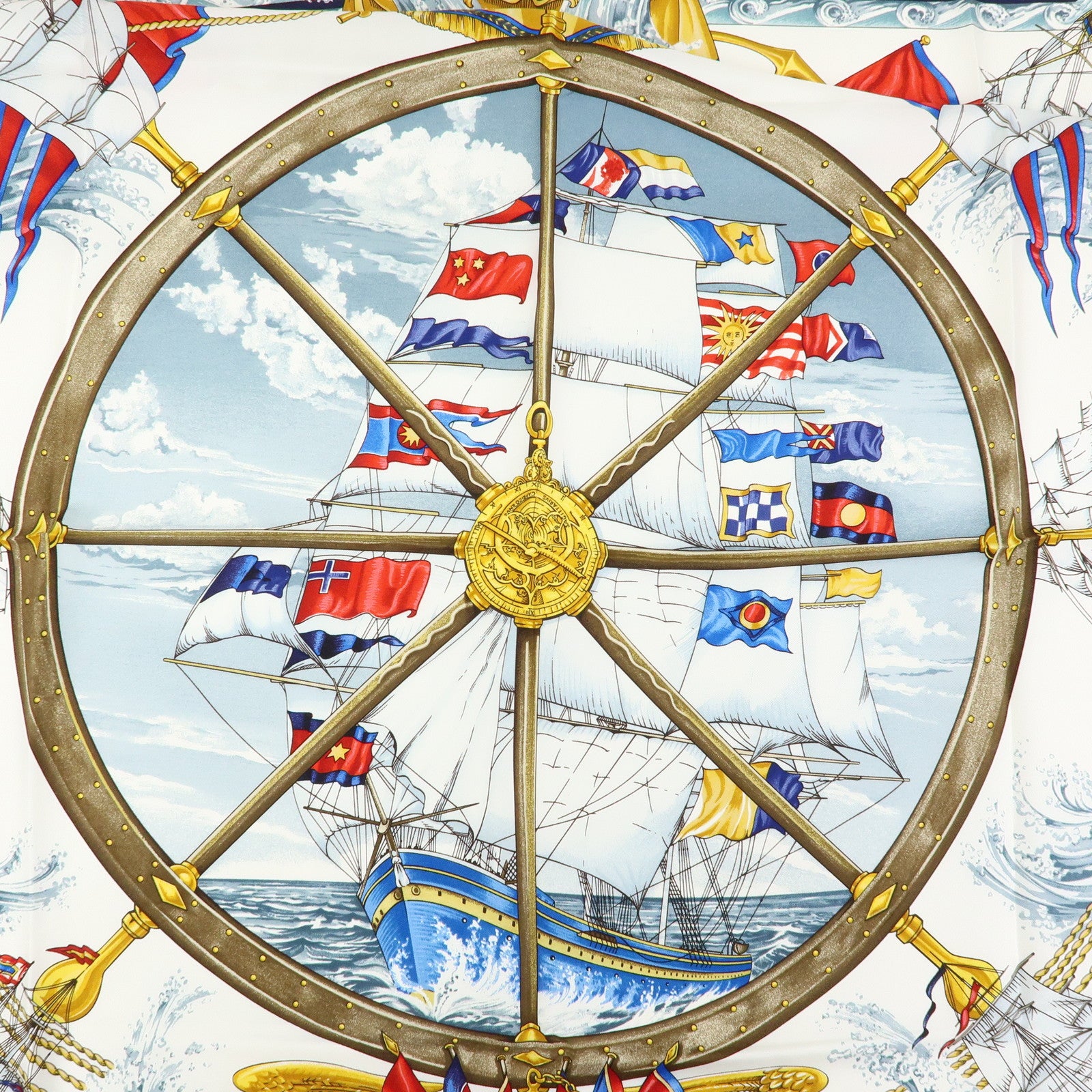 HERMES Carre 90 Silk 100% Scarf VIVE LE VENT Red White