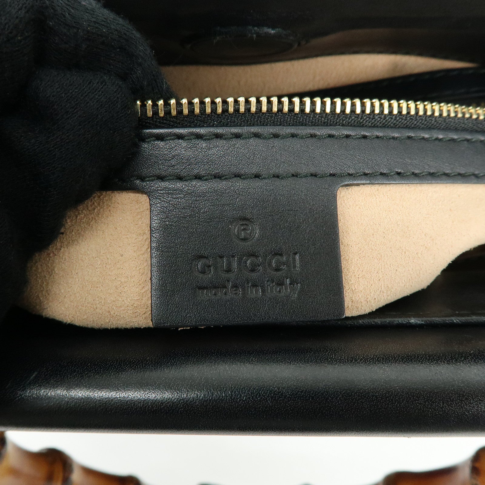 GUCCI Sherry Nymphaea Bamboo Leather 2Way Bag Black 459076