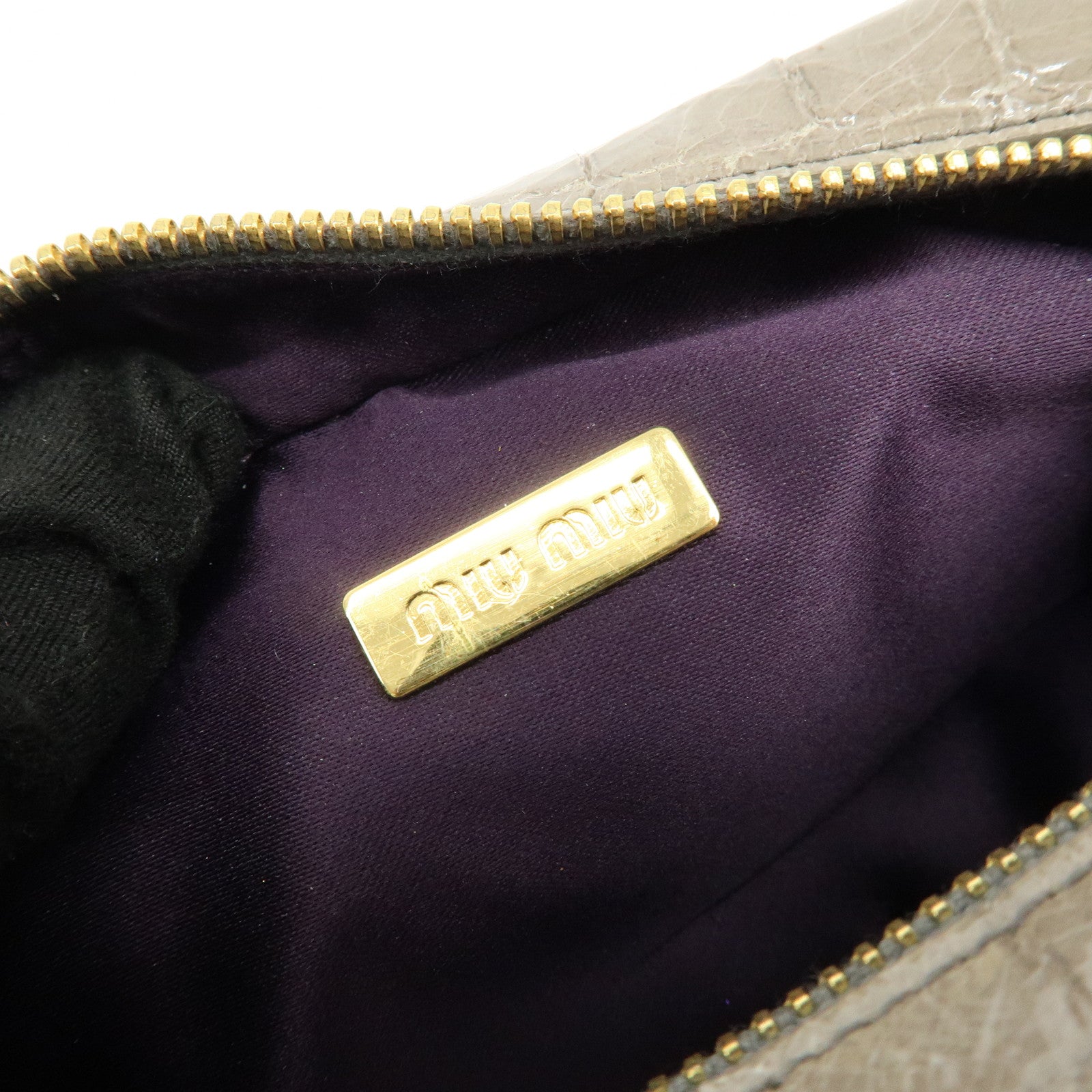 MIU MIU Embossed Leather Clutch Bag Wrist Bag Cosmetic Pouch Greige