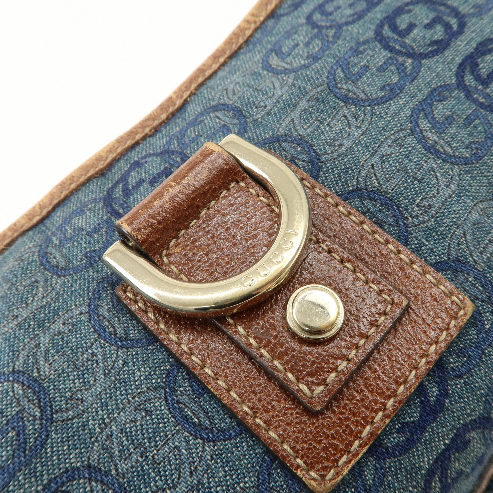 GUCCI Abbey Denim Leather Shoulder Bag Hand Bag Blue 130939 Used