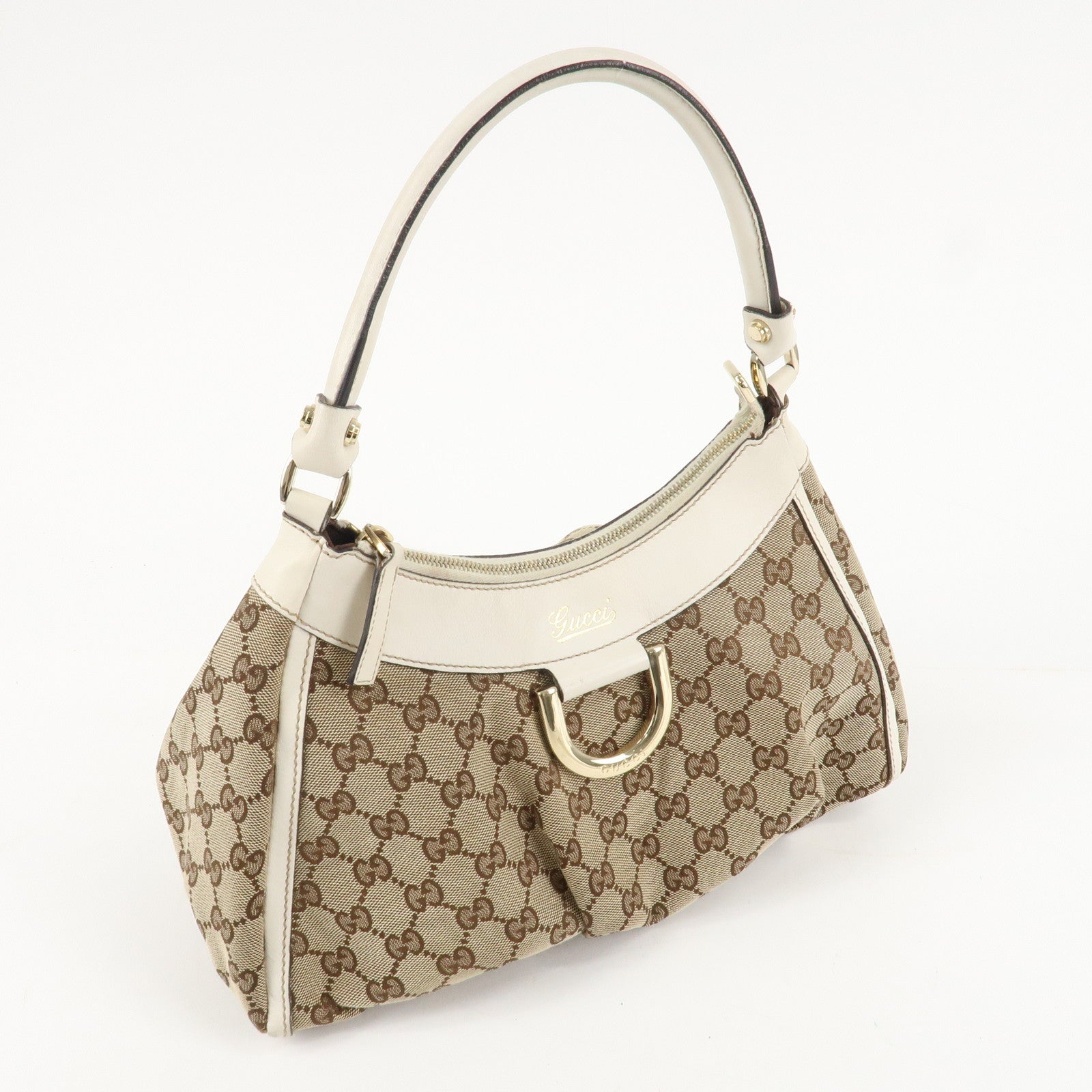 GUCCI Abbey GG Canvas Leather Shoulder Bag Beige 190525 Used