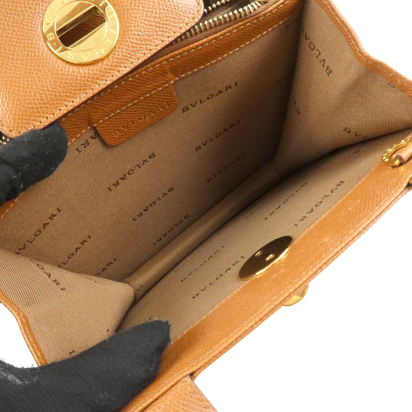 BVLGARI Bvlgari Bvlgari  Leather 2Way Bag Hand Bag Brown Gold Hardware Used