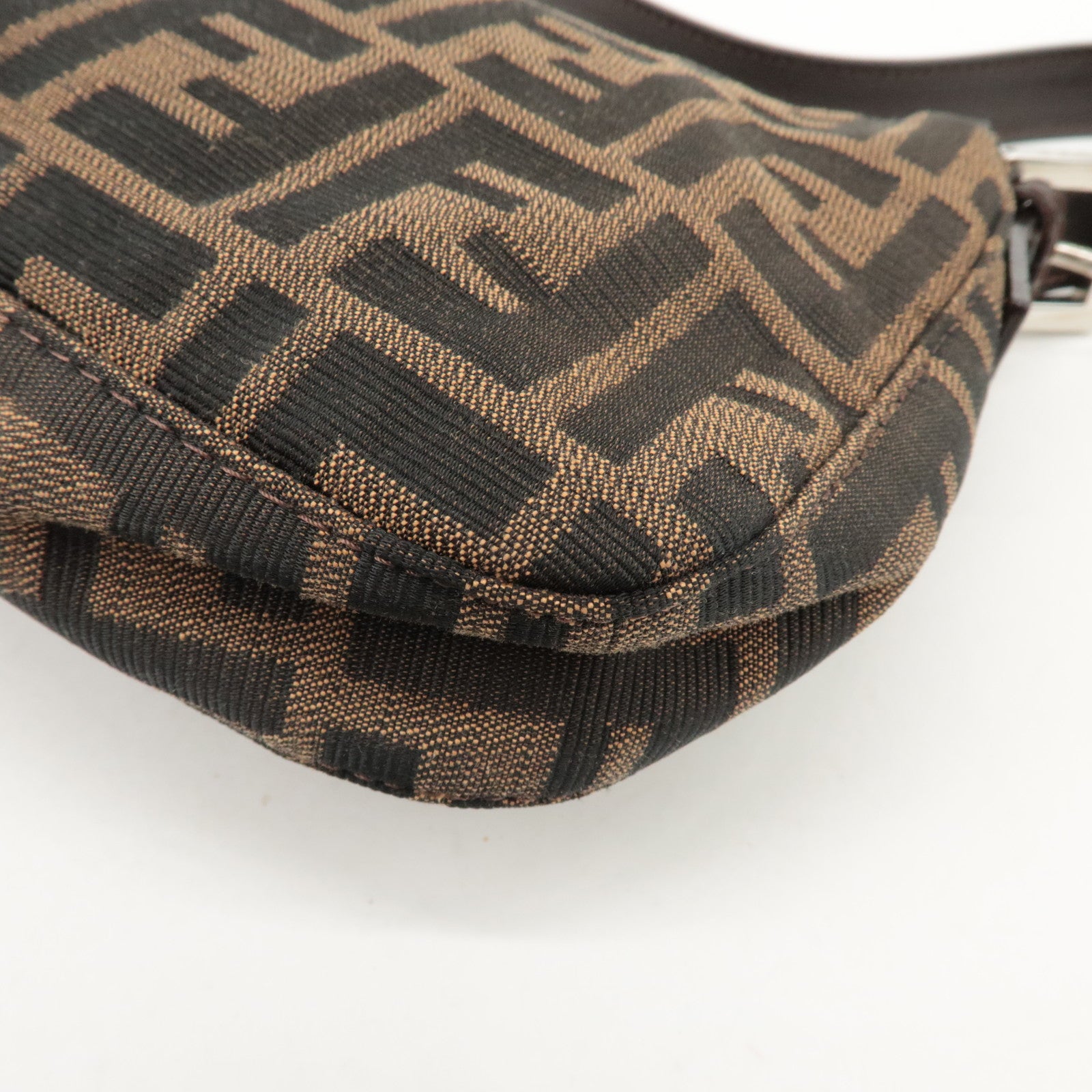 FENDI Mamma Baguette Zucca Canvas Shoulder Bag Brown Black 26424 Used