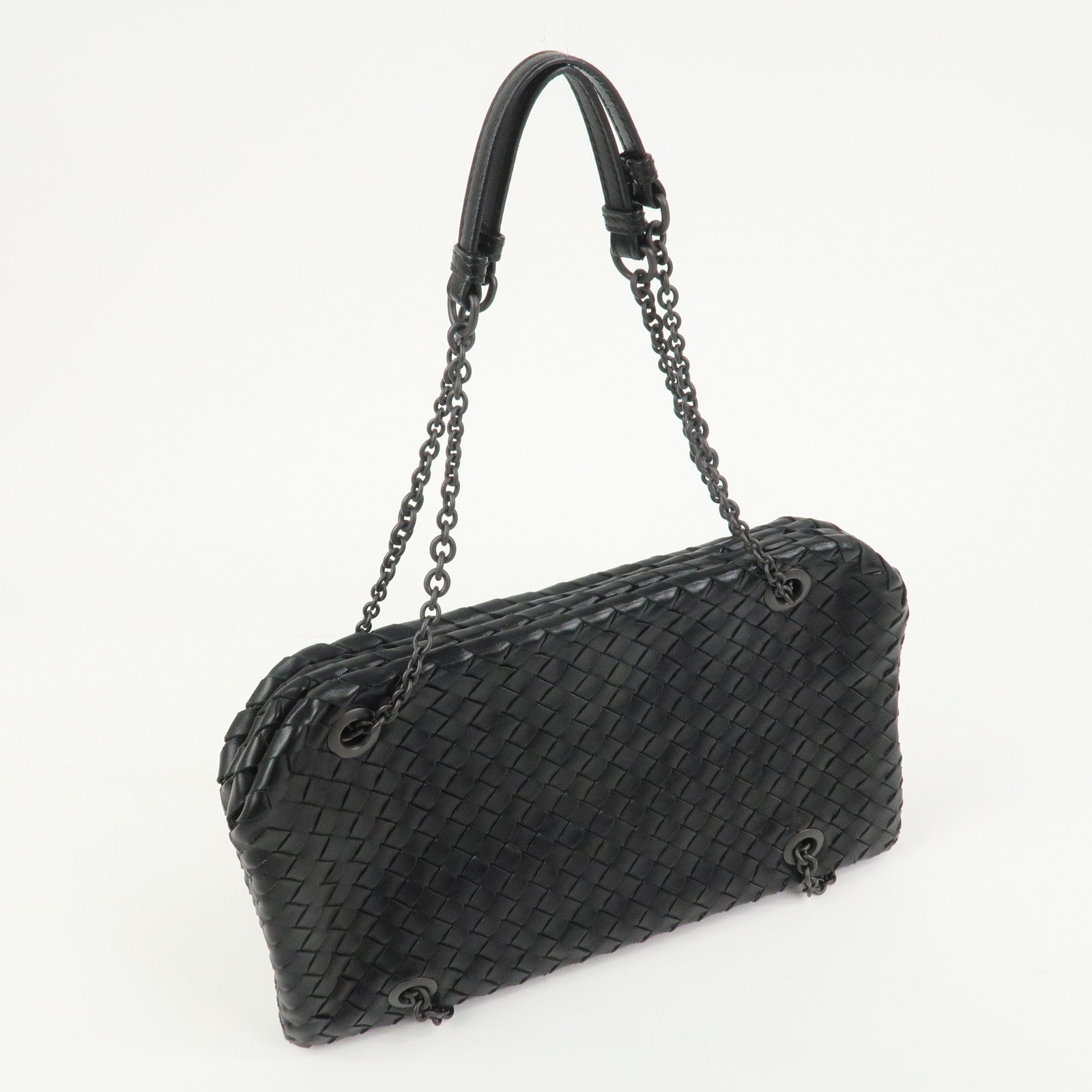 BOTTEGA VENETA Intrecciato Leather Chain Shoulder Bag Black 293747