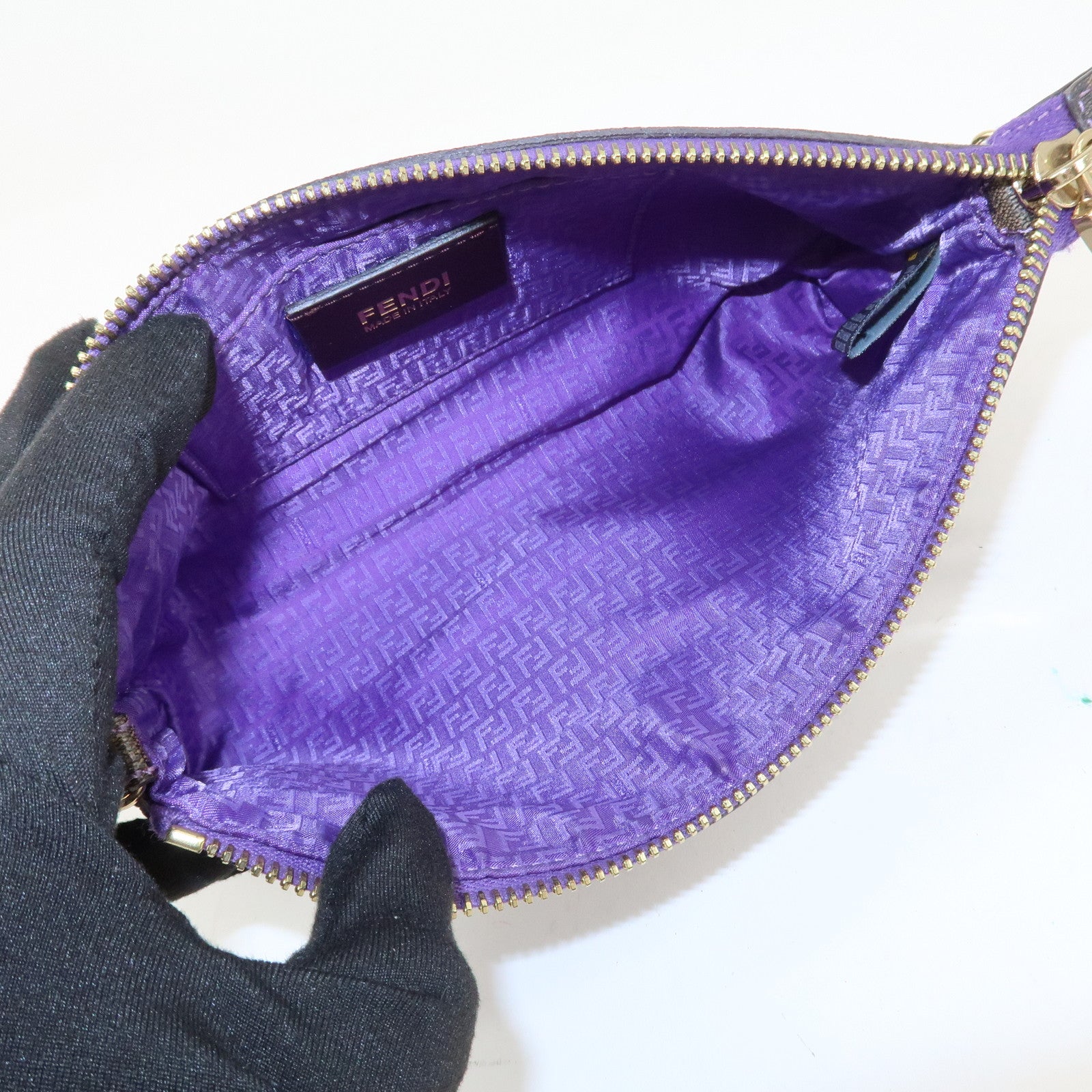 FENDI Zucca PVC Chain Accessory Pouch Hand Bag Shoulder Bag 8BR592