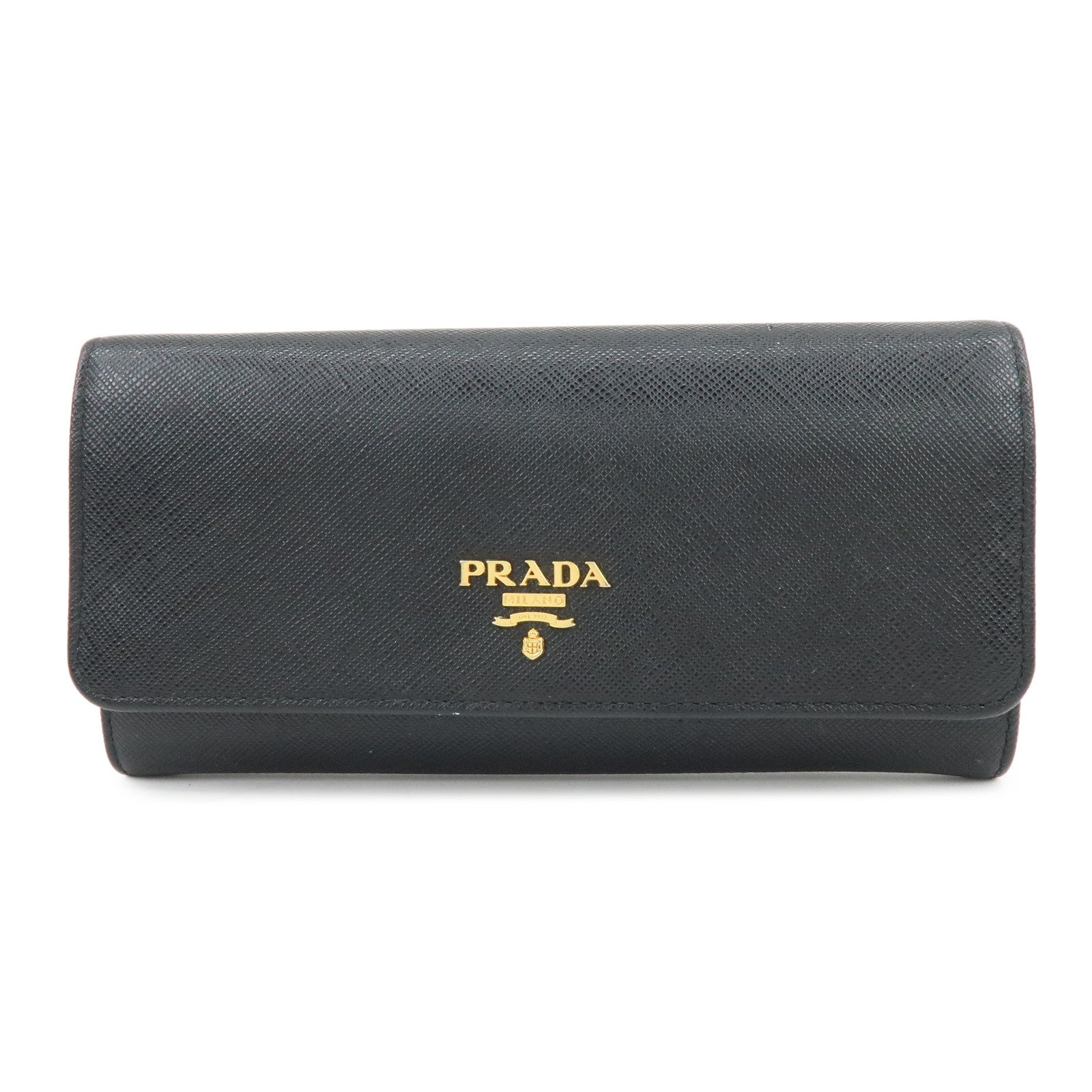 PRADA Saffiano Leather Flap Bi-Fold Long Wallet Black 1MH132