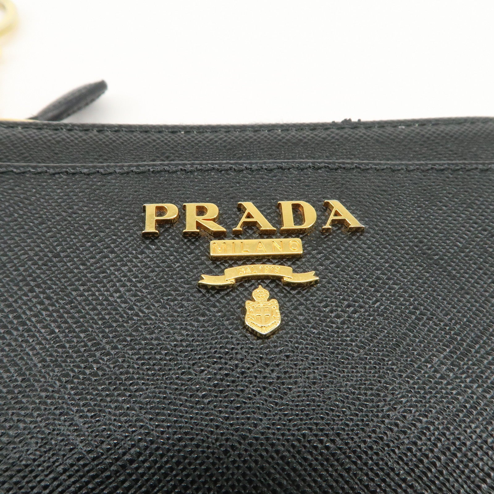 PRADA Triangle Logo Saffiano Leather Mini Wallet Key Ring Black 1PP122 Used