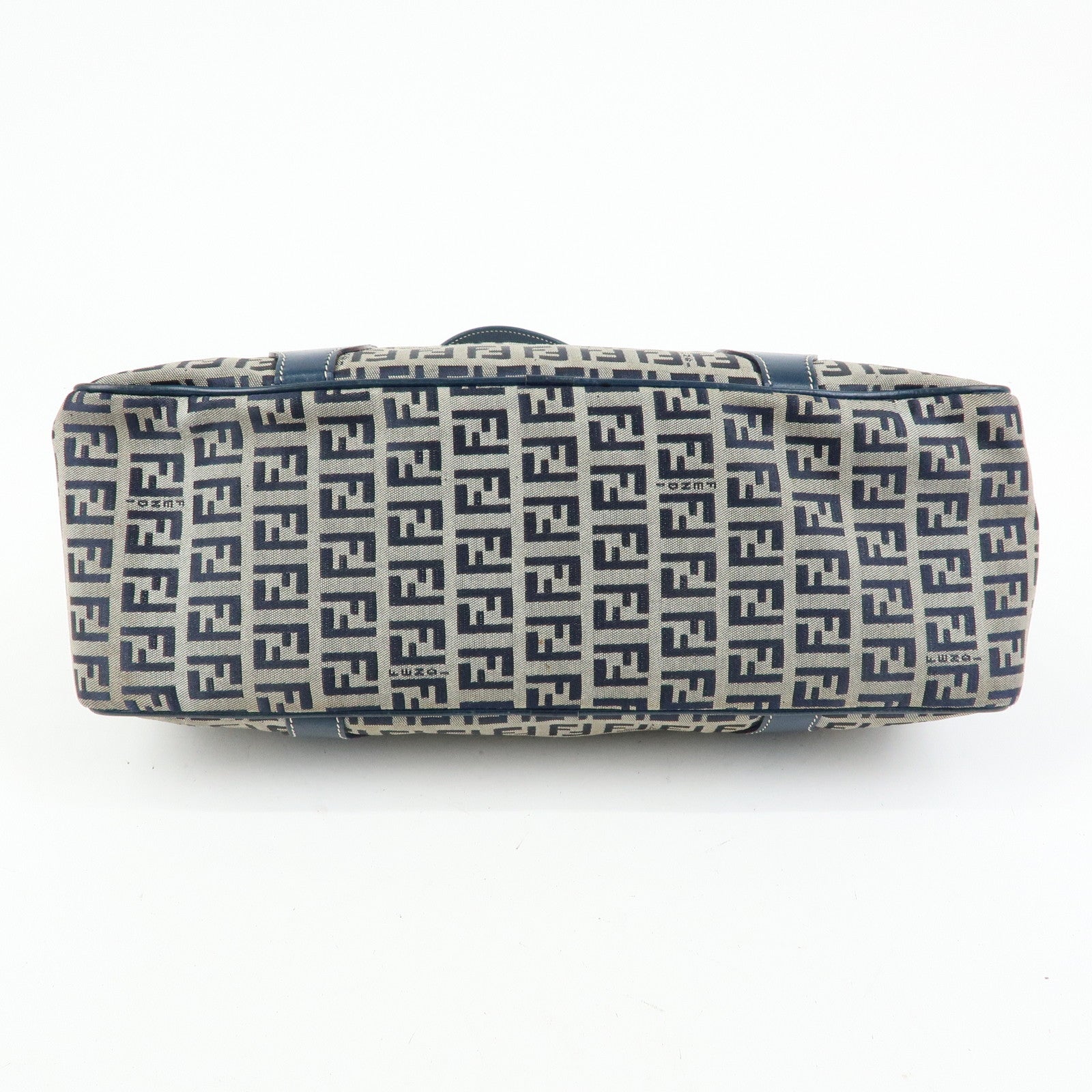 FENDI Zucchino Canvas Leather Tote Bag Shoulder Bag Boston Bag Navy