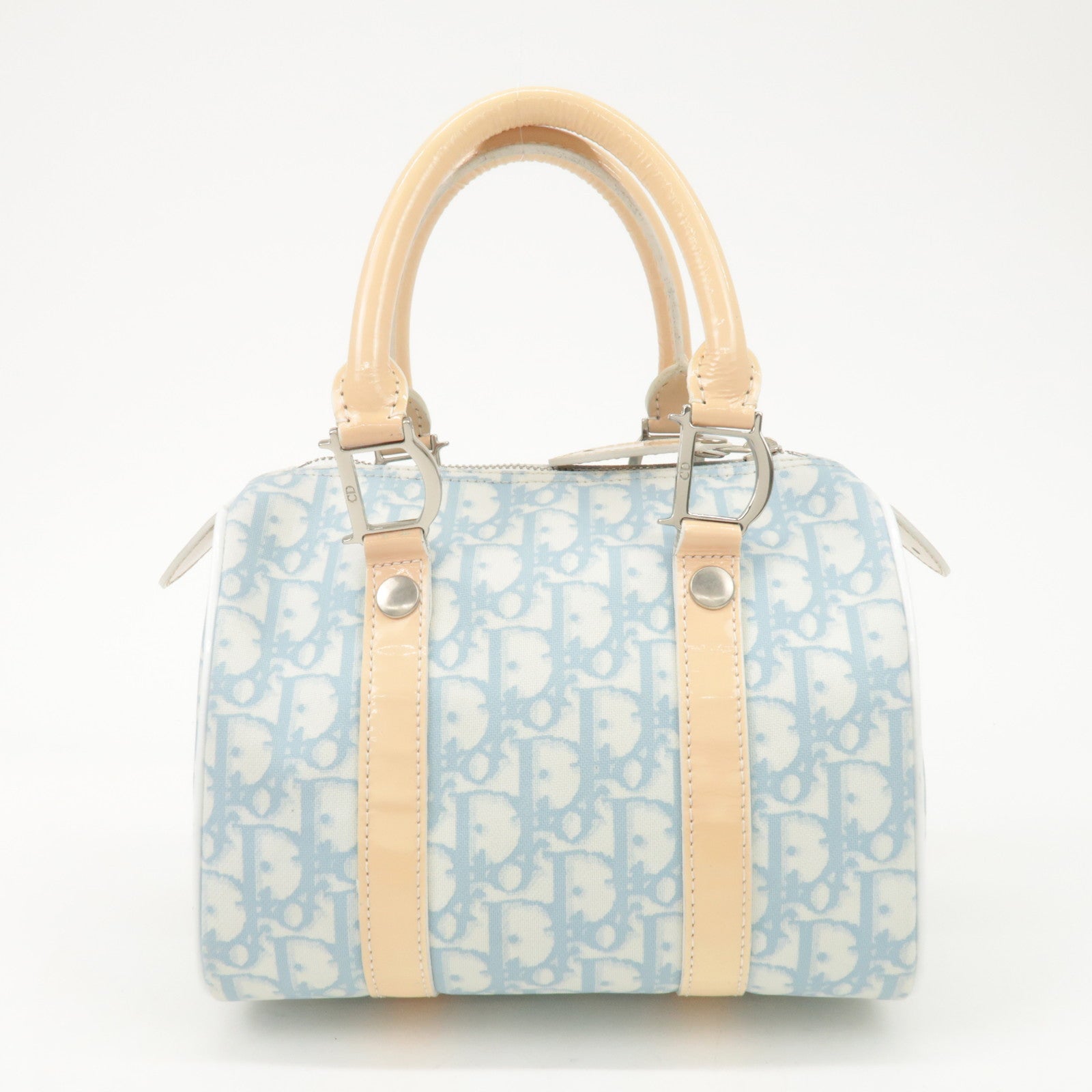 Christian Dior Trotter Leather PVC Hand Bag Beige Light Blue Used
