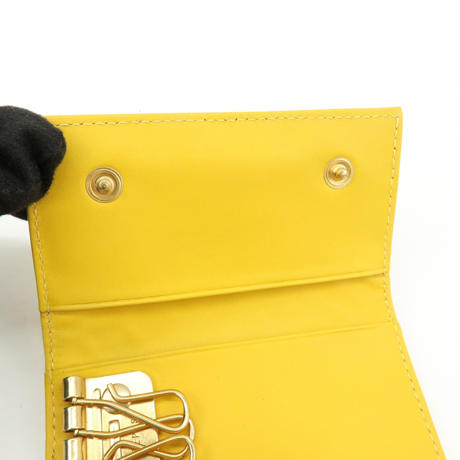 MIU MIU Embossed Leather Key Case Key Holder Yellow 5M0222