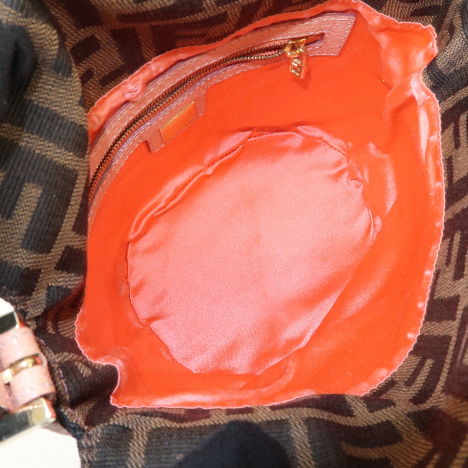 FENDI Zucca Canvas Leather Shoulder Bag Black Pink Flower Motif