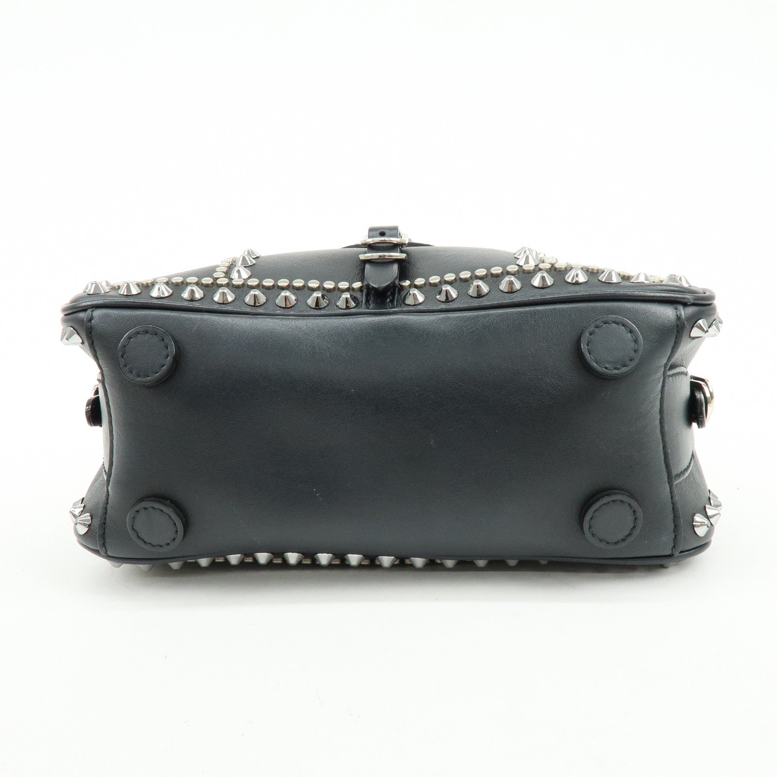 JIMMY CHOO Varenne Leather Bowling Bag Hand Bag Studs Black