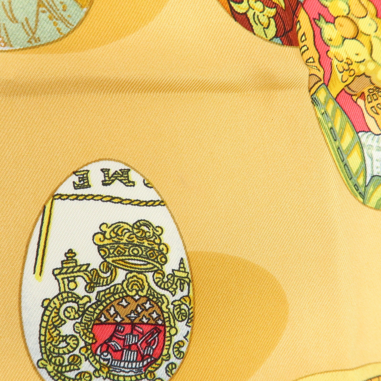 HERMES Carre 90 Silk 100% Scarf COUVEE D HERMES Brown Yellow