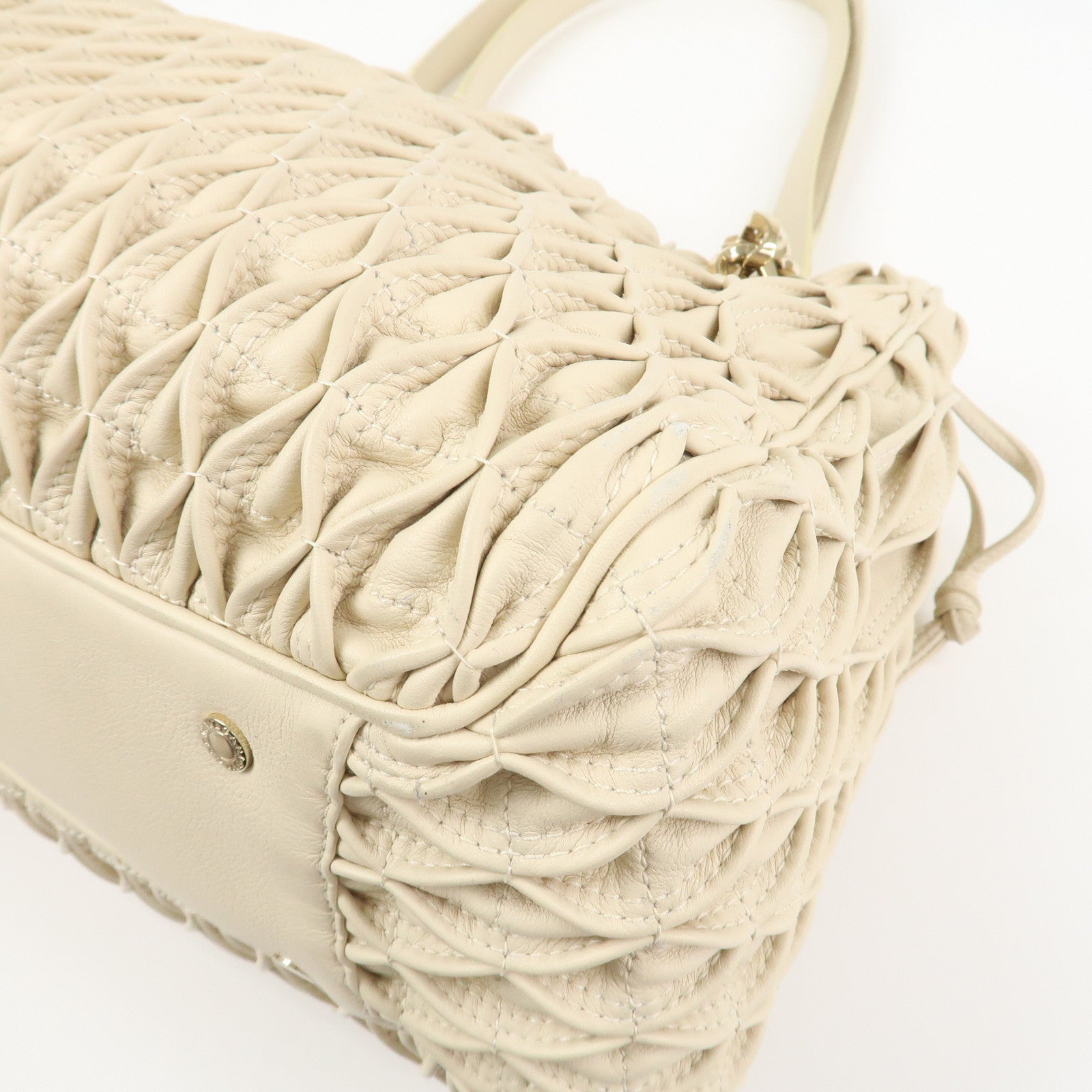 BVLGARI Monete Leather 2Way Bag Shoulder Bag Hand Bag Ivory