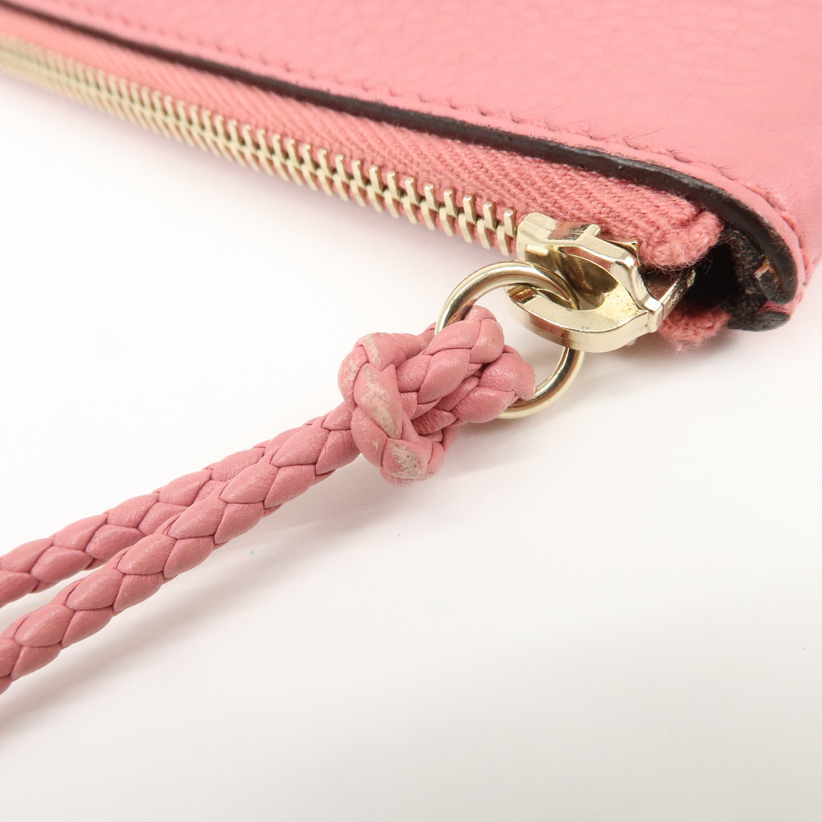 GUCCI Bamboo Leather Hand Bag Clutch Bag Pouch Pink