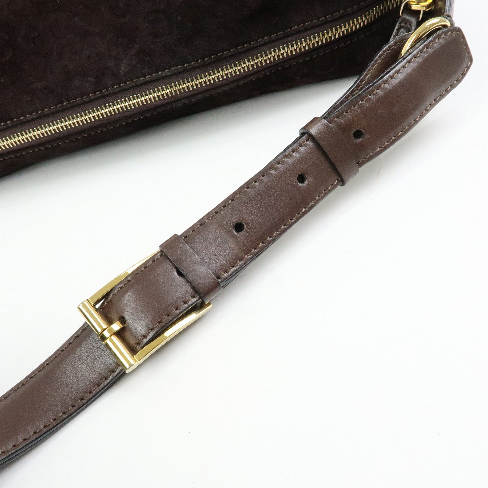 CELINE C Macadam Suede Leather Shoulder Bag Hand Bag Dark Brown