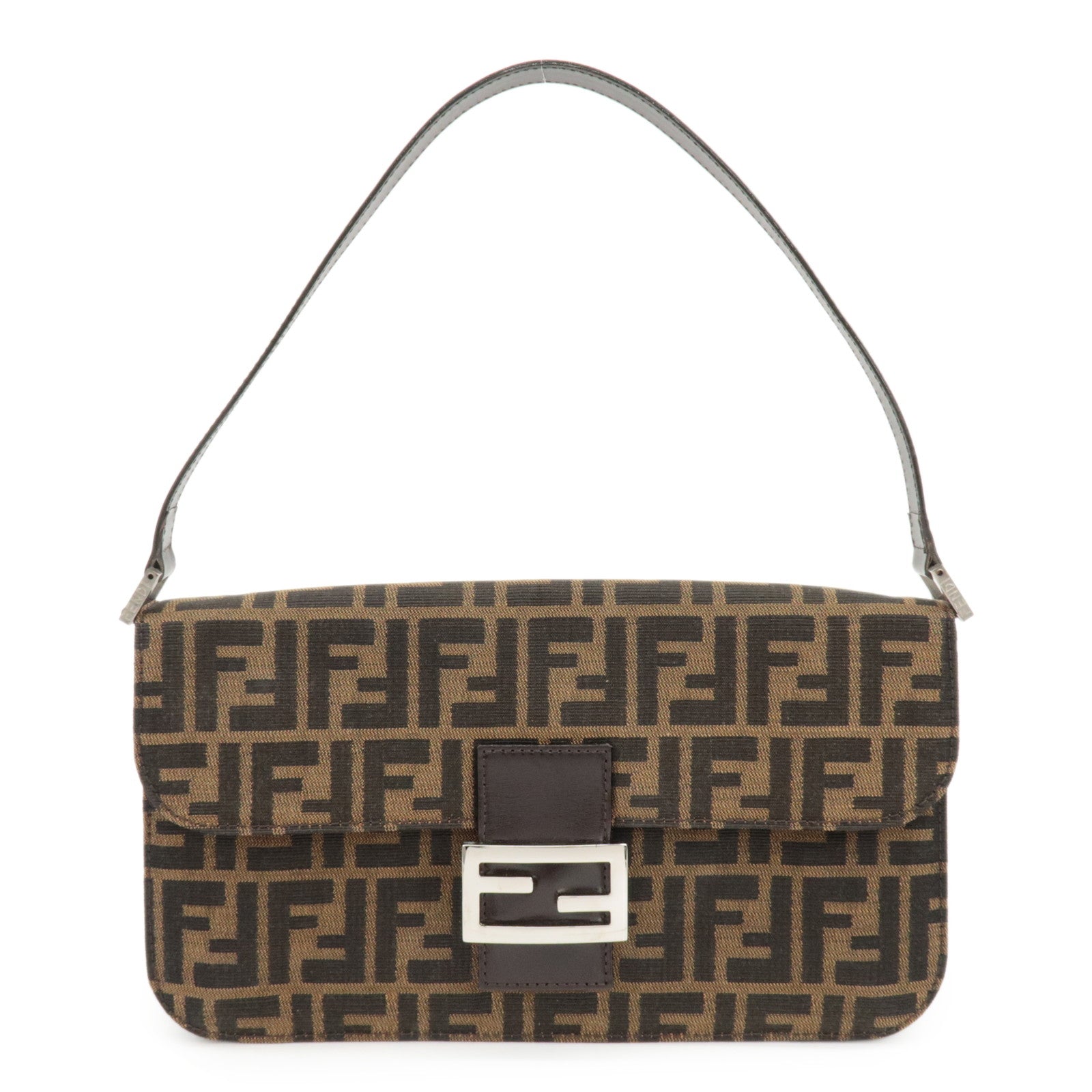 FENDI Zucca Canvas Leather Shoulder Bag Brown Black 0916322 Used