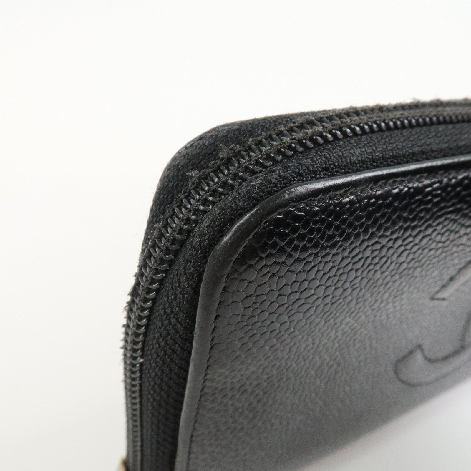 CHANEL COCO Mark Caviarskin Round Zippy Long Wallet Black A13228