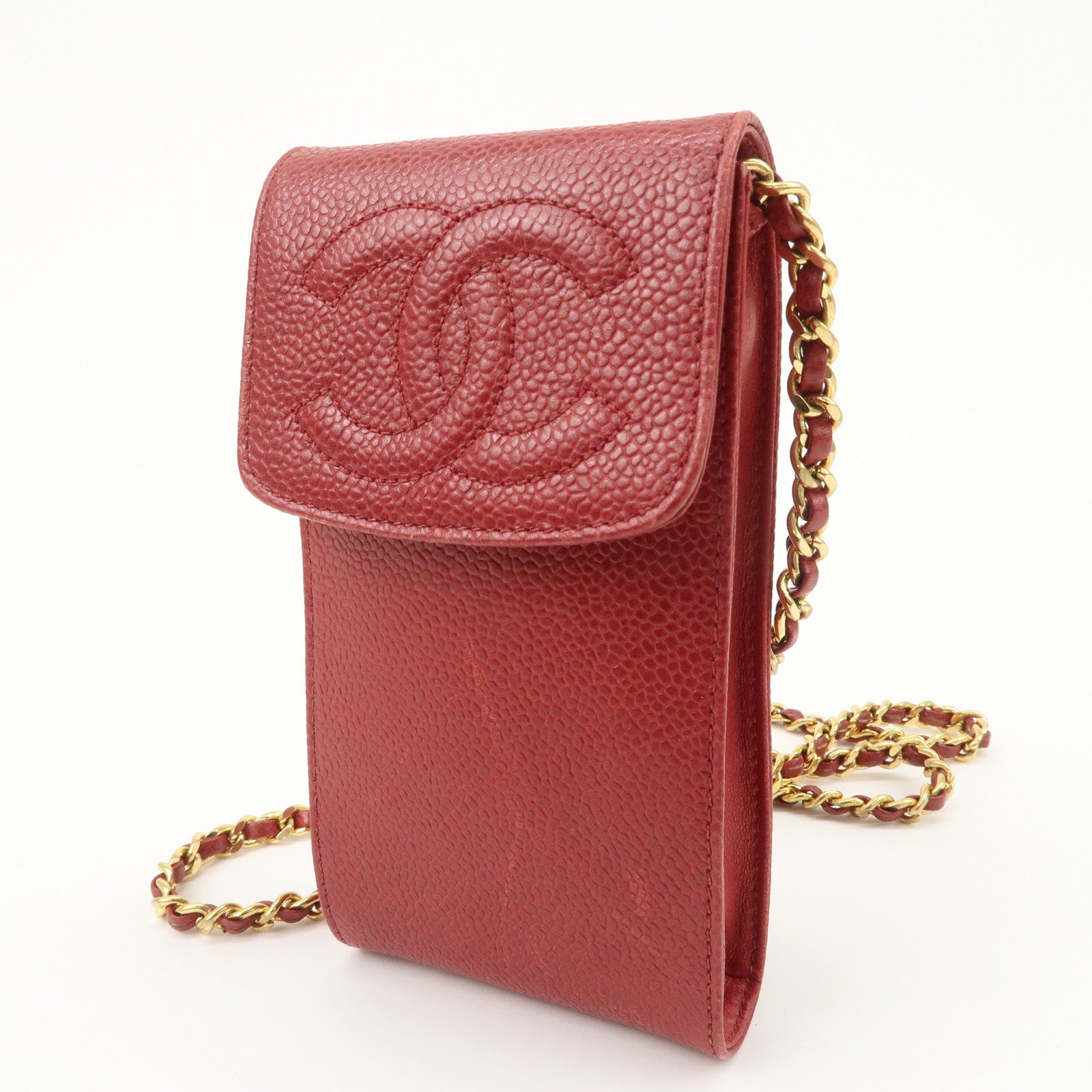 CHANEL COCO Mark Caviarskin Chain Shoulder Bag Pouch Red