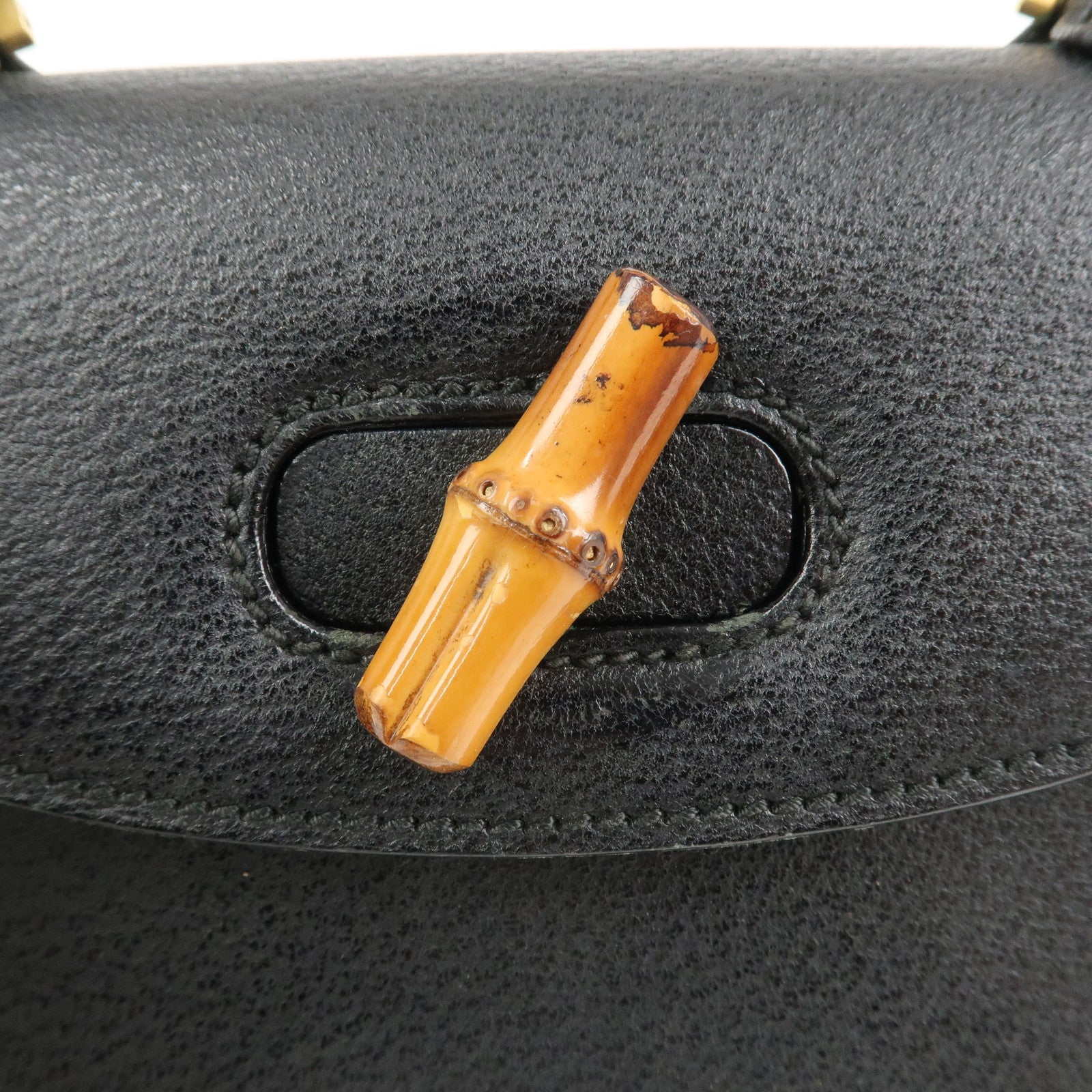 GUCCI Bamboo Leather 2Way Bag Hand Bag Shoulder Bag Black 000・2013