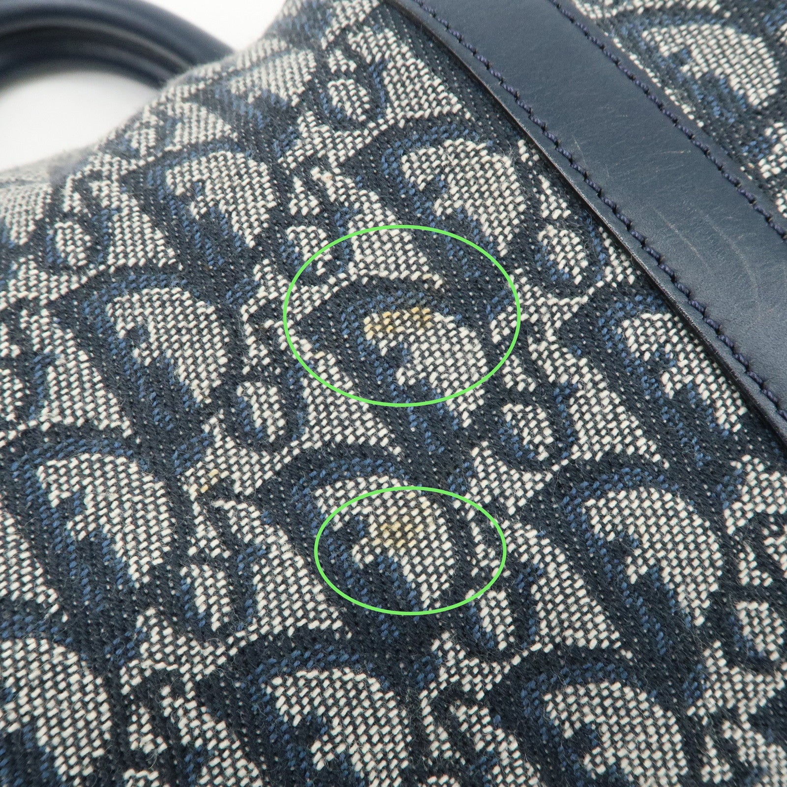 Christian Dior Trotter Jacquard Canvas Leather Boston Bag Navy